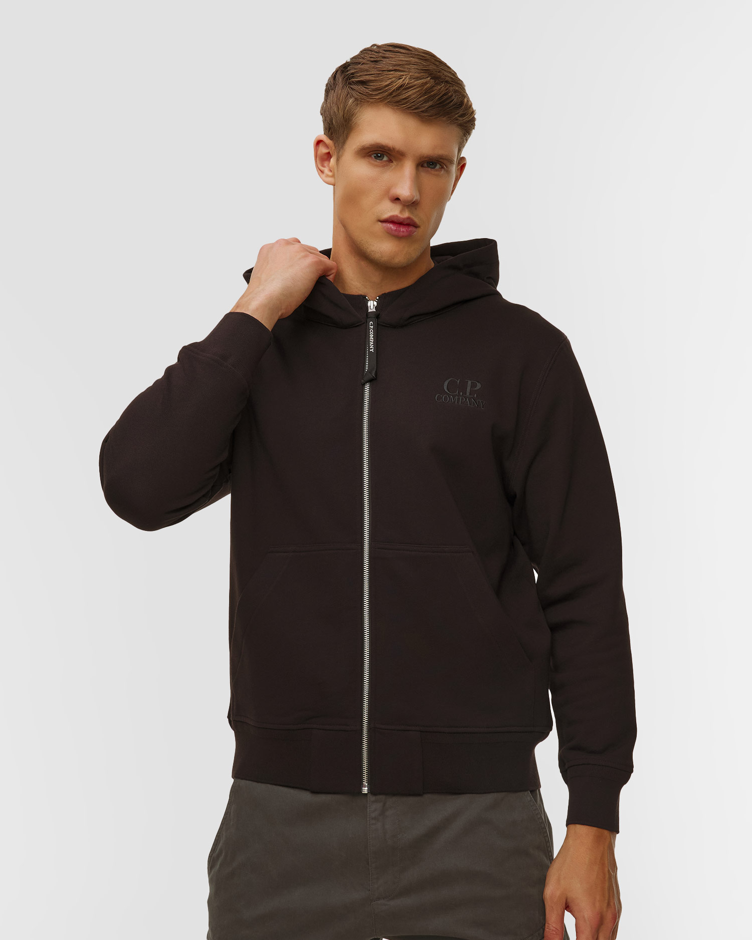 C.P. Company Diagonal Raised Fleece Hooded Full Zip Sweatshirt Herren-Sweatshirt in Schwarz