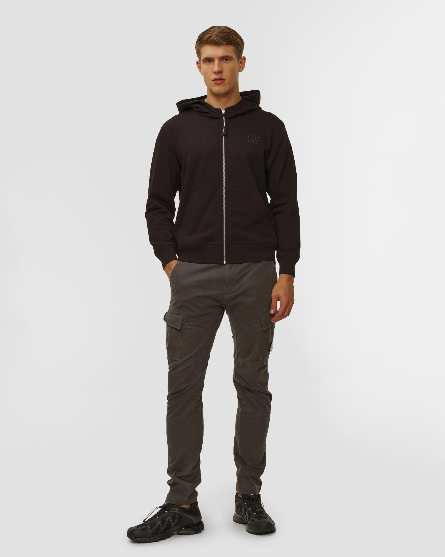 C.P. Company Diagonal Raised Fleece Hooded Full Zip Sweatshirt Herren-Sweatshirt in Schwarz