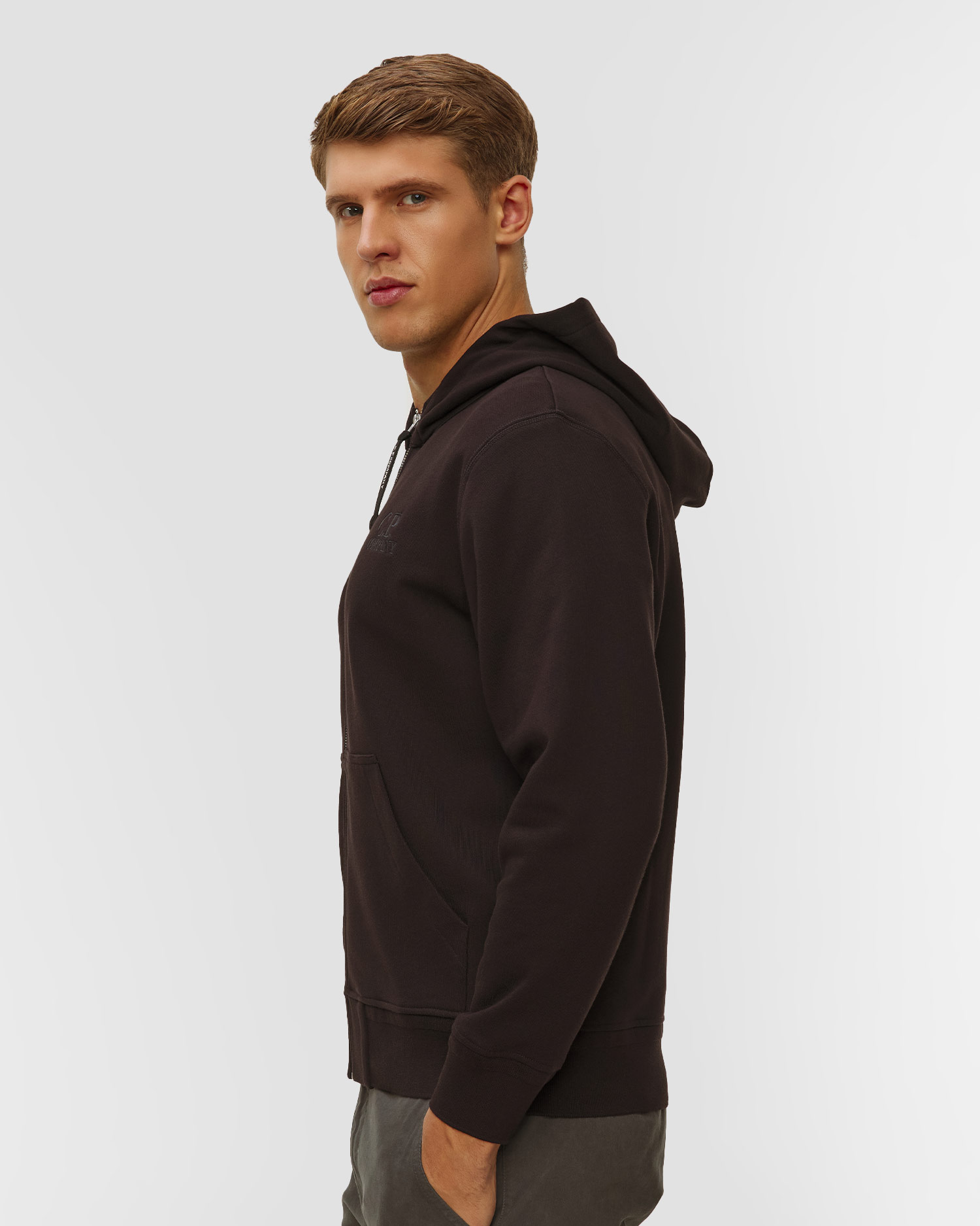 C.P. Company Diagonal Raised Fleece Hooded Full Zip Sweatshirt Herren-Sweatshirt in Schwarz