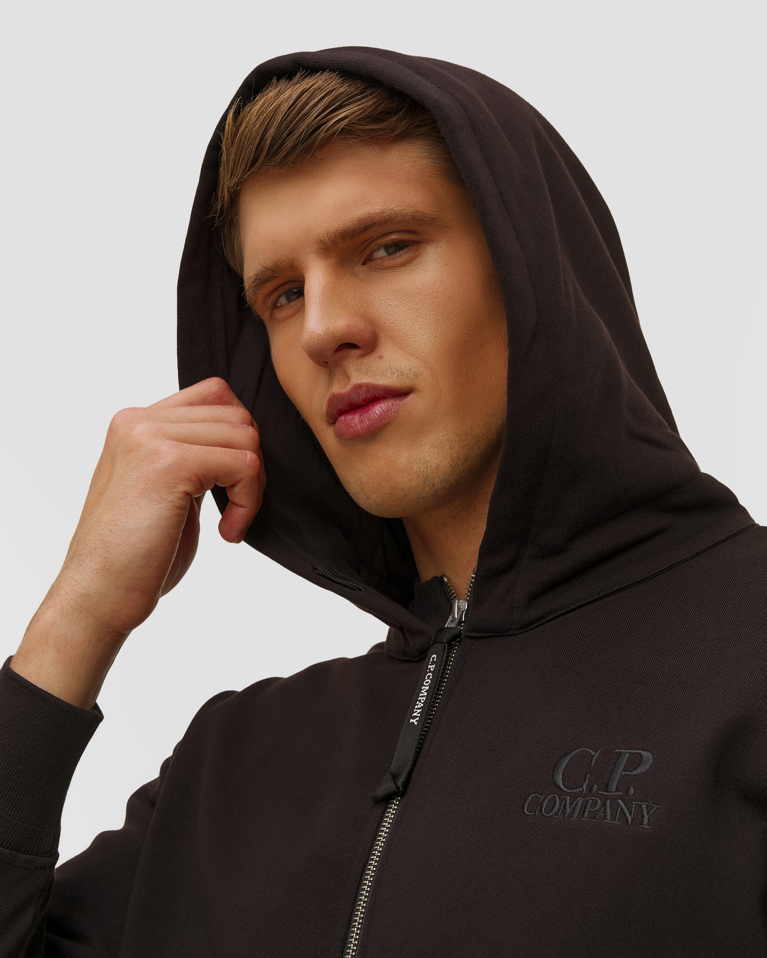 C.P. Company Diagonal Raised Fleece Hooded Full Zip Sweatshirt Herren-Sweatshirt in Schwarz