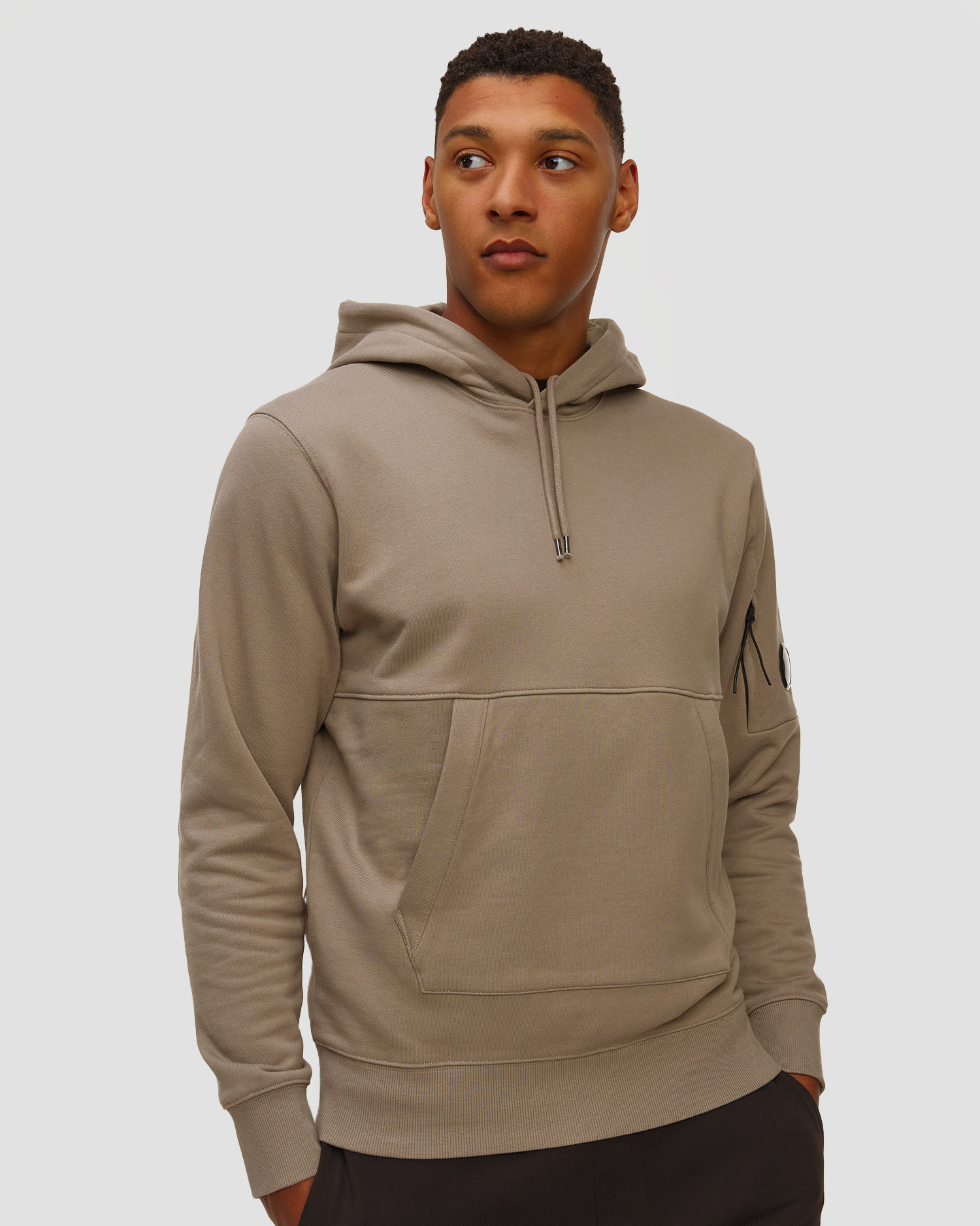 Sweat-shirt beige pour hommes C.P. Company Diagonal Raised Fleece Hooded Lens Sweatshirt