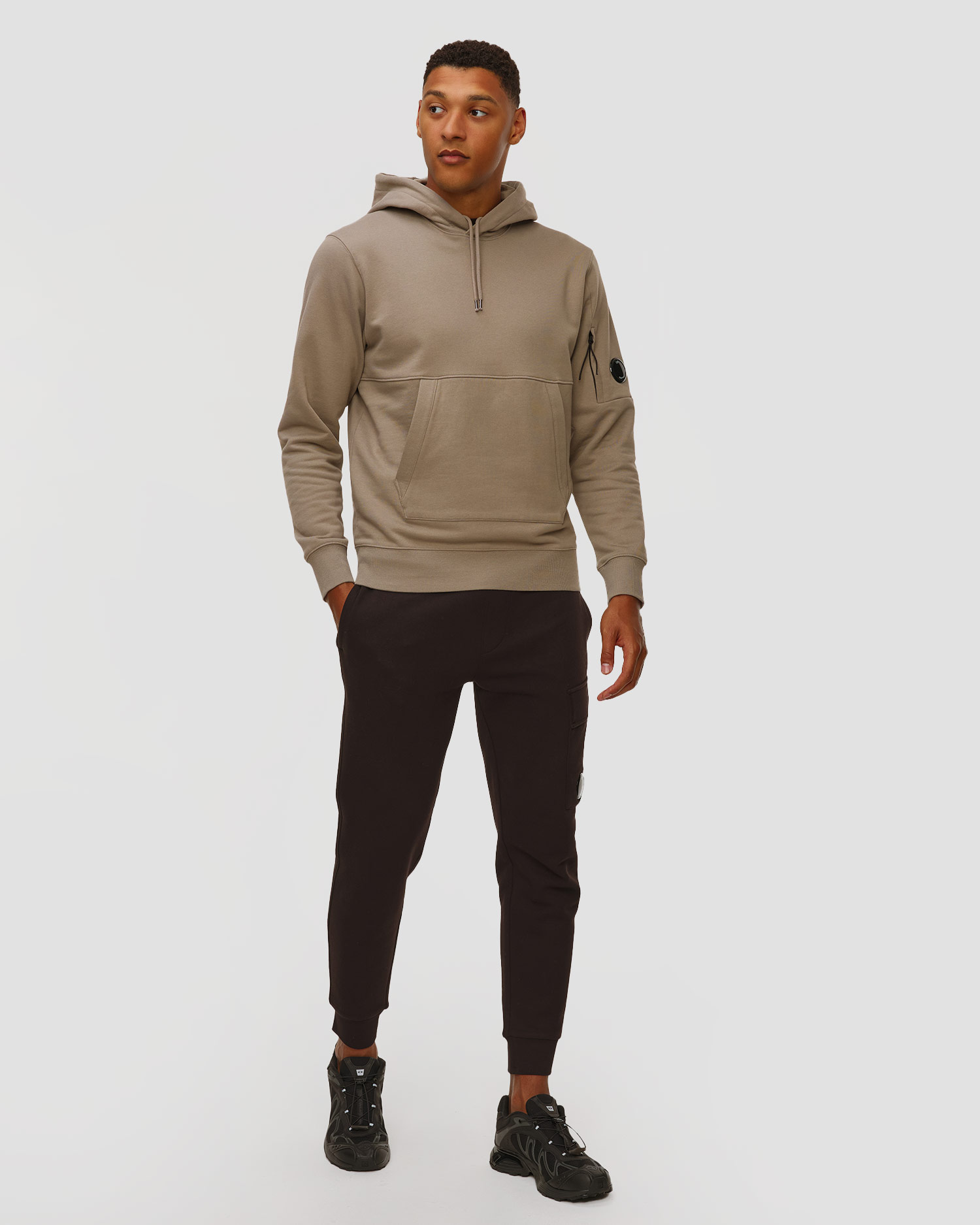 Sweat-shirt beige pour hommes C.P. Company Diagonal Raised Fleece Hooded Lens Sweatshirt