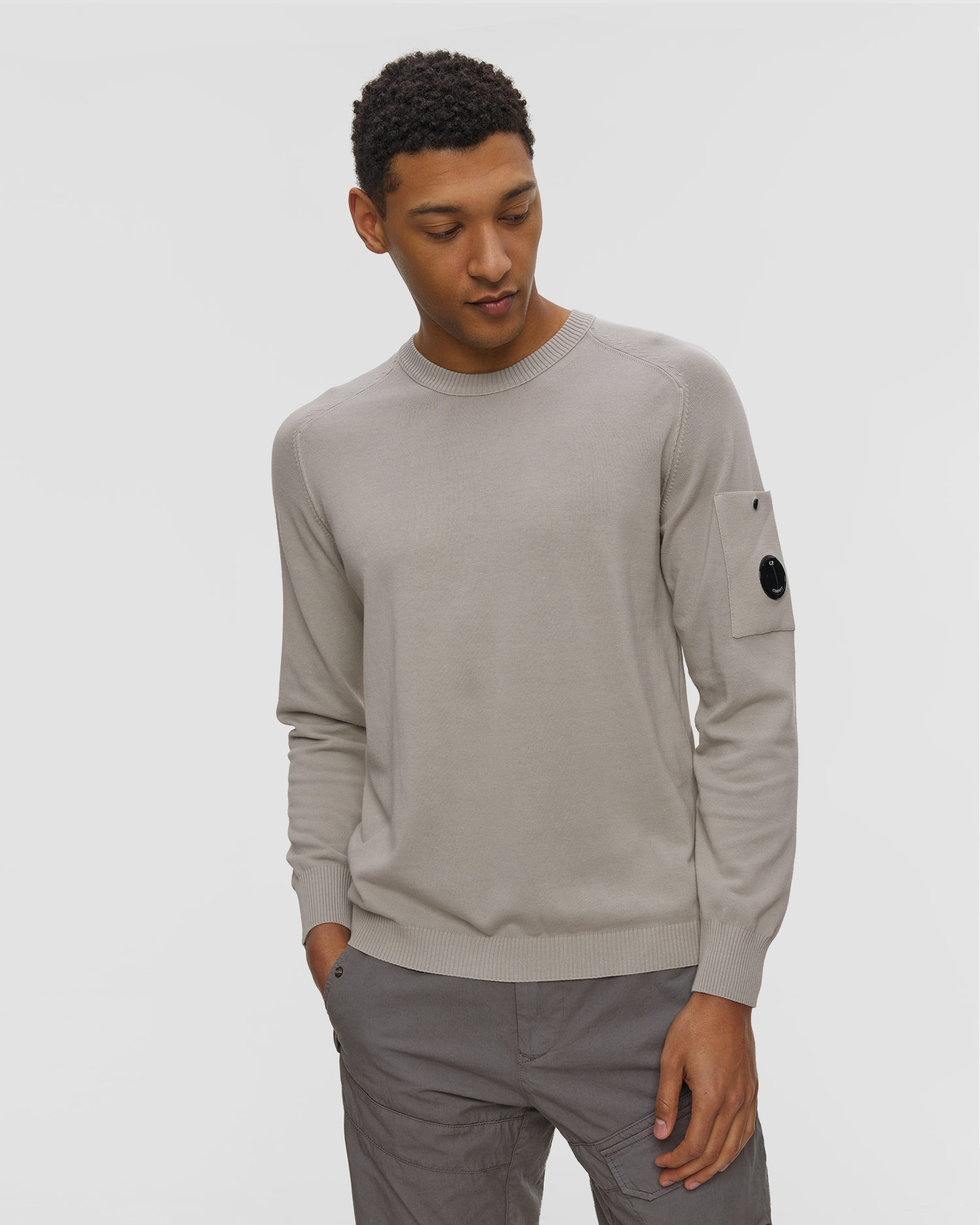 Pánský svetr C.P. Company Cotton Crepe Crewneck Lens Sweater, Barva/Vzor: Beżowy