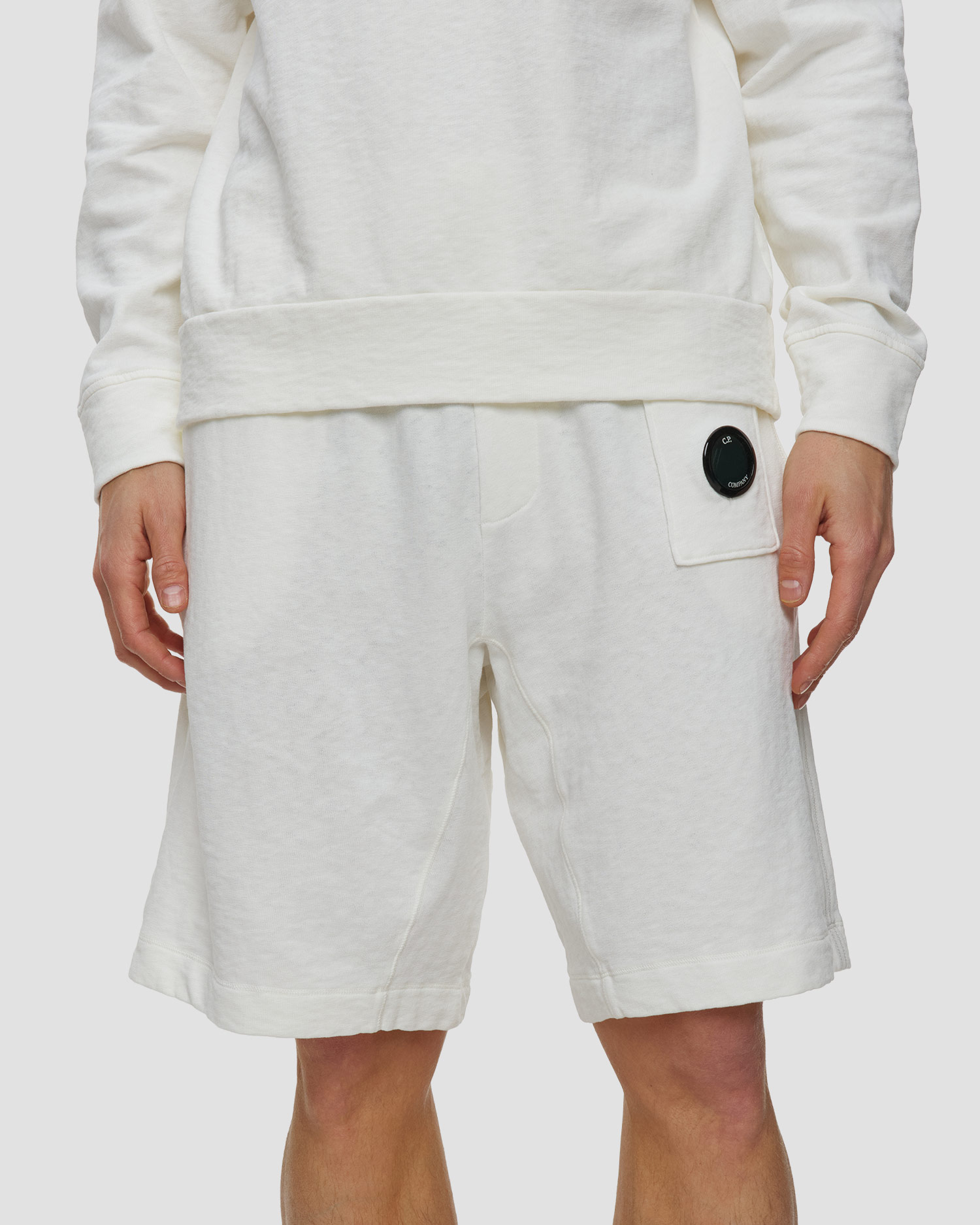 Szorty męskie C.P. Company Malfilè Fleece Lens Sweatshorts białe, Kolor/Wzór: Biały