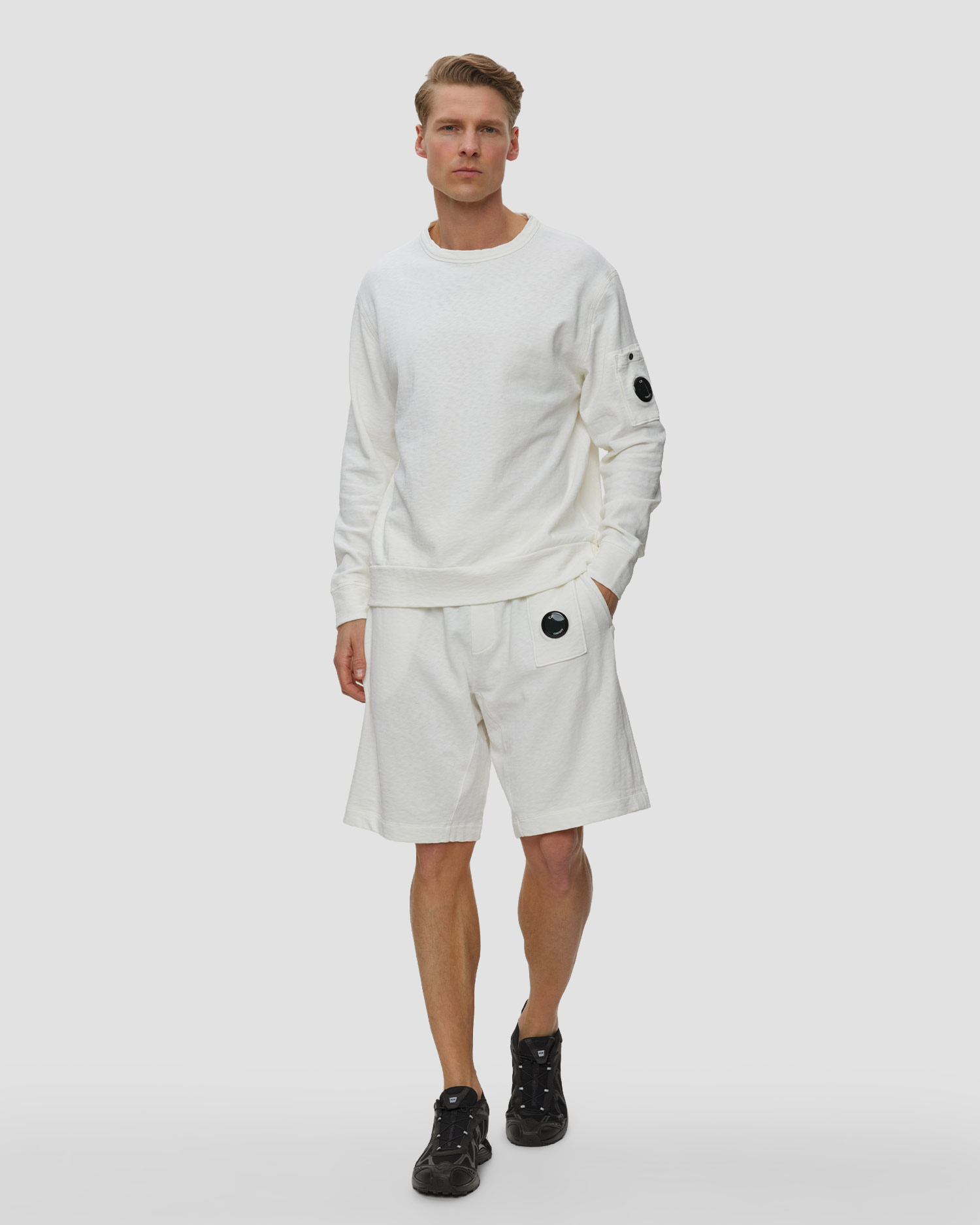 Szorty męskie C.P. Company Malfilè Fleece Lens Sweatshorts białe