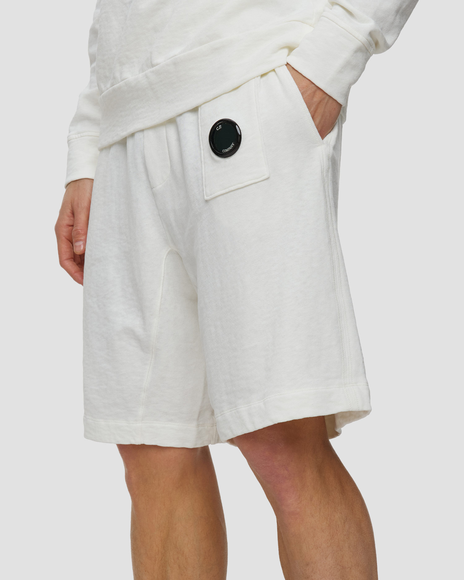 Szorty męskie C.P. Company Malfilè Fleece Lens Sweatshorts białe