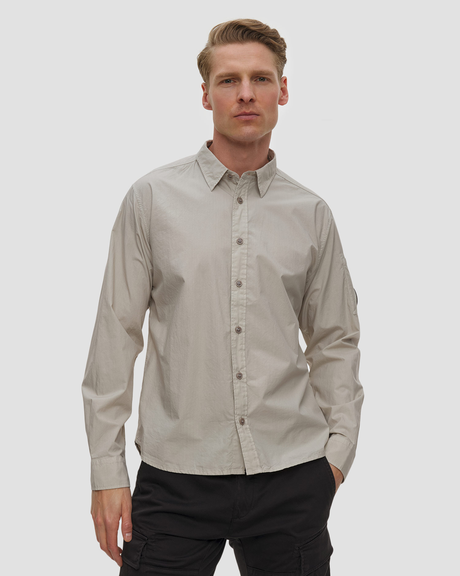 Koszula męska C.P. Company Popeline Long Sleeve Lens Button Shirt beżowa