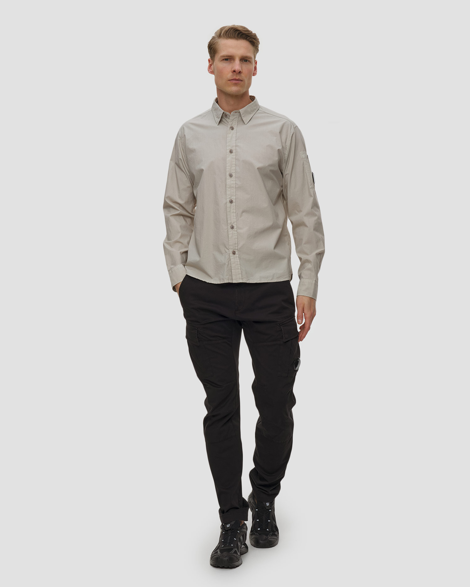 Koszula męska C.P. Company Popeline Long Sleeve Lens Button Shirt beżowa