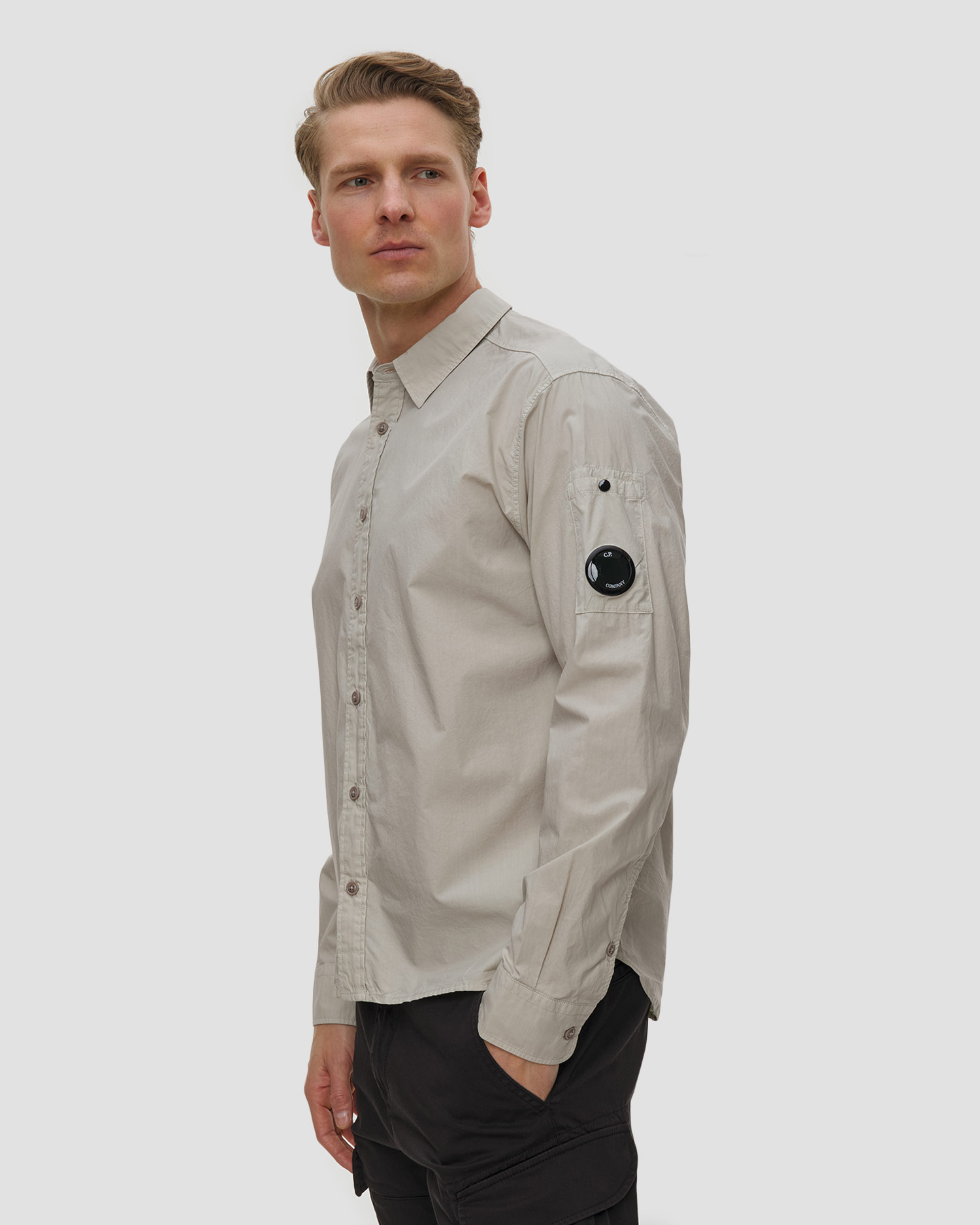 Koszula męska C.P. Company Popeline Long Sleeve Lens Button Shirt beżowa