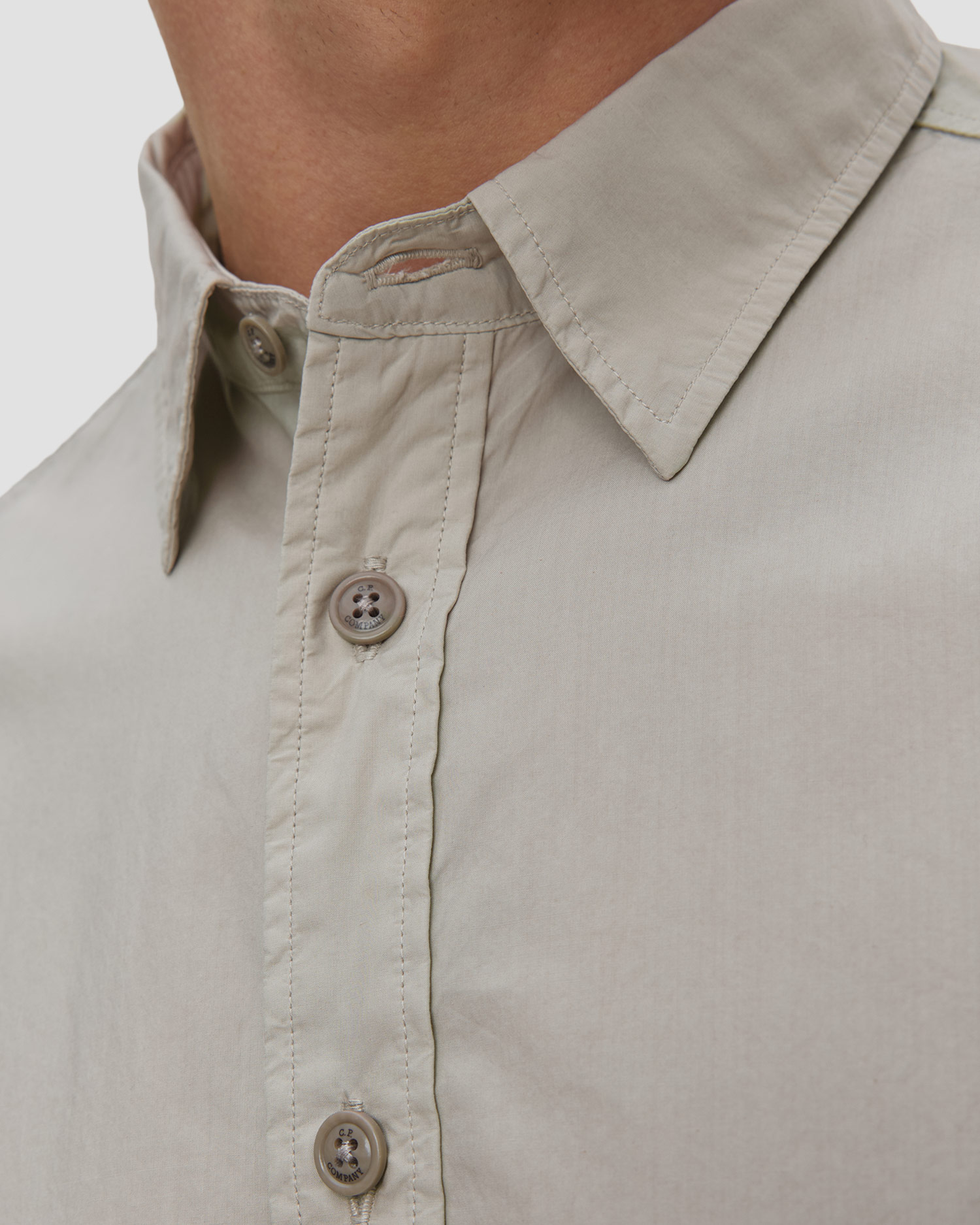 Koszula męska C.P. Company Popeline Long Sleeve Lens Button Shirt beżowa