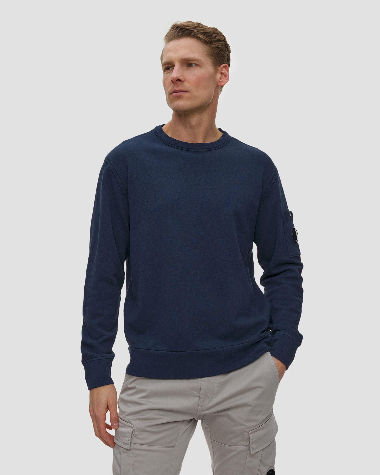 Bluza męska C.P. Company Malfilè Fleece Lens Crewneck Sweatshirt granatowa