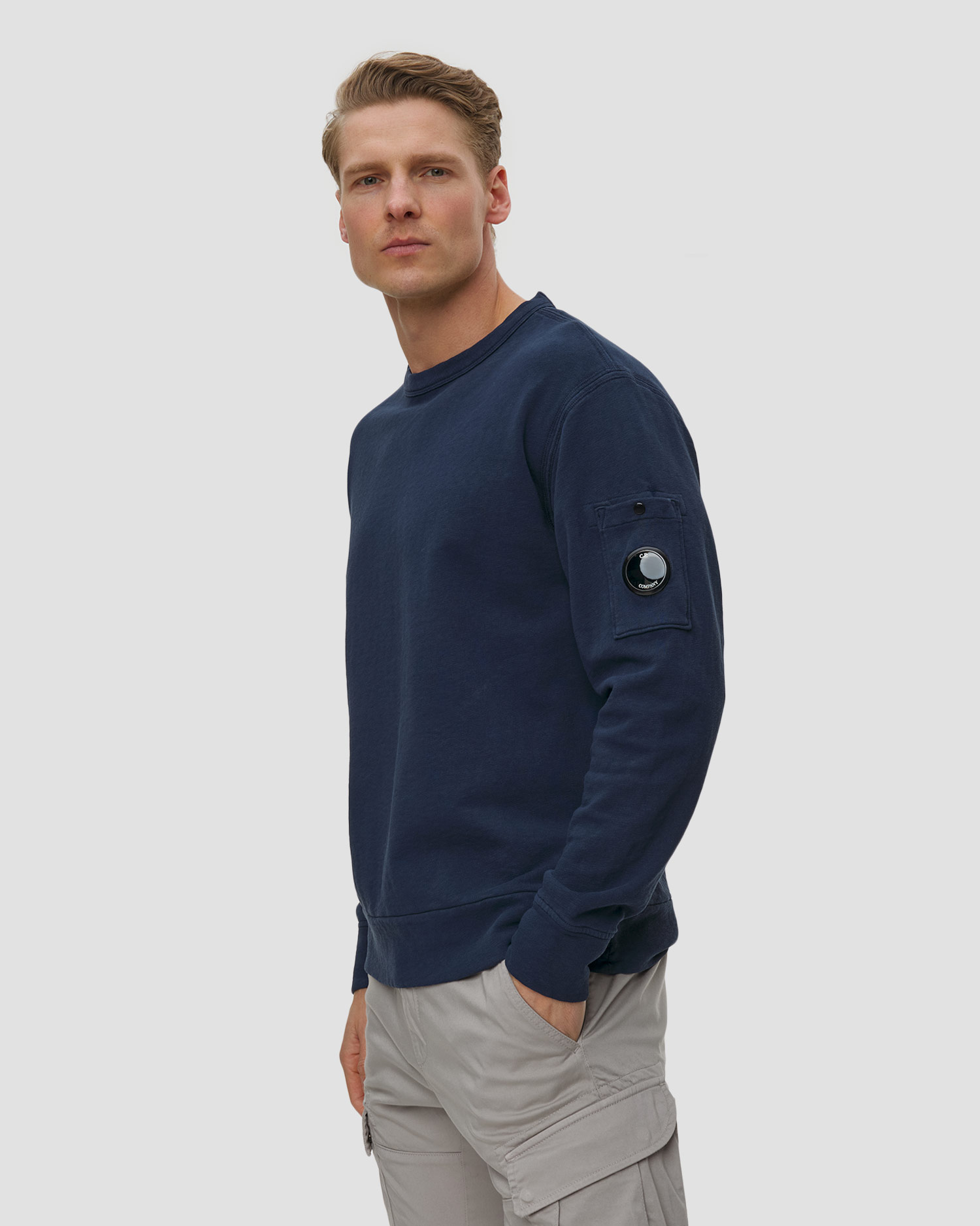 Bluza męska C.P. Company Malfilè Fleece Lens Crewneck Sweatshirt granatowa