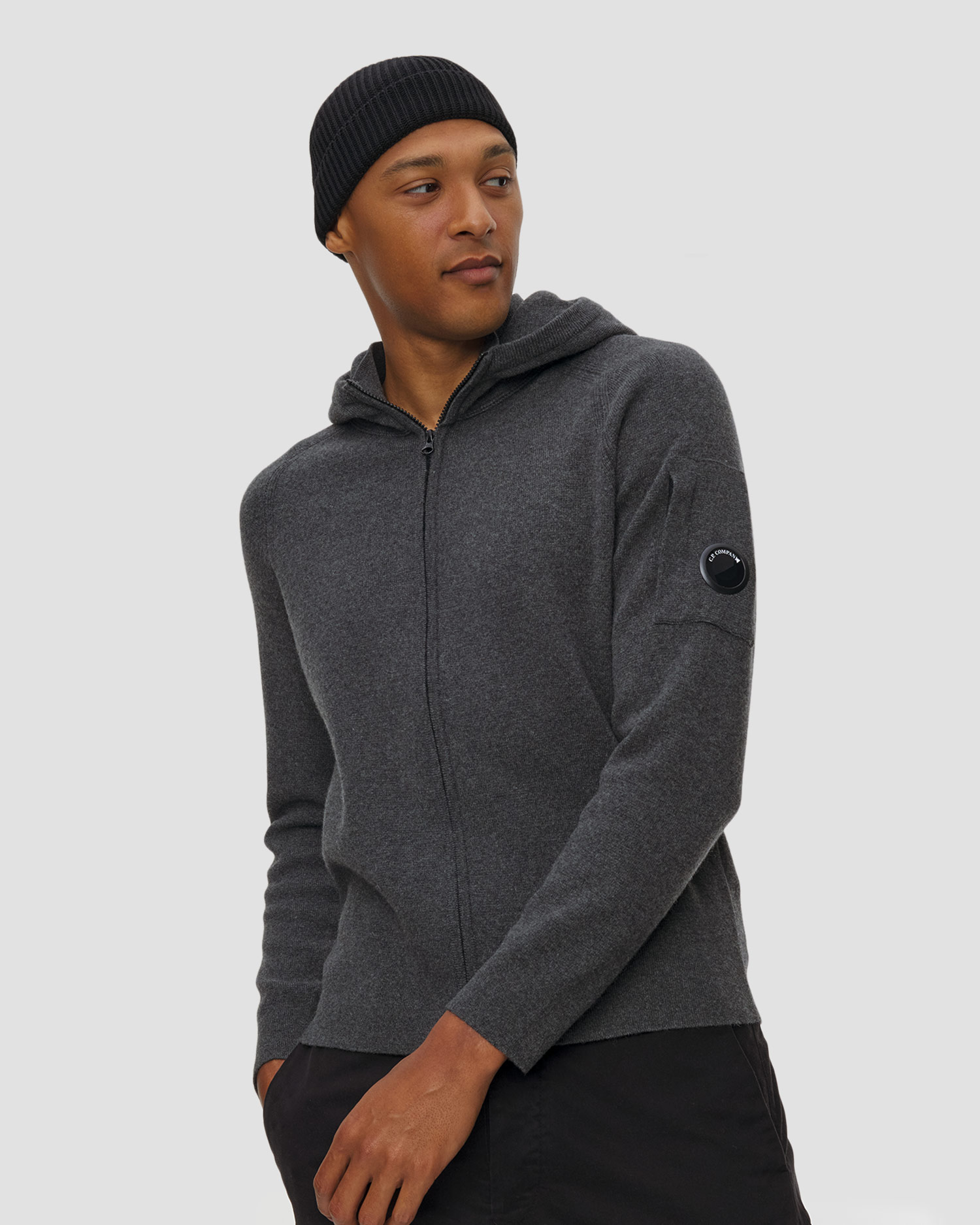 Pulover pentru bărbați din lână cu glugă C.P. Company Lambswool GRS, Culoare/Model: Szary