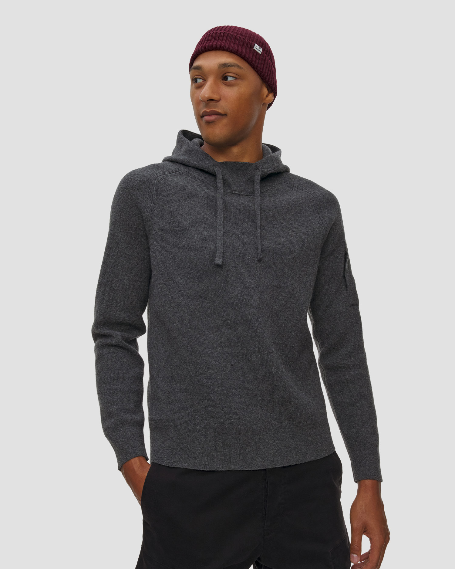 Pulover din lână cu glugă pentru bărbați C.P. Company Lambswool GRS, Culoare/Model: Szary