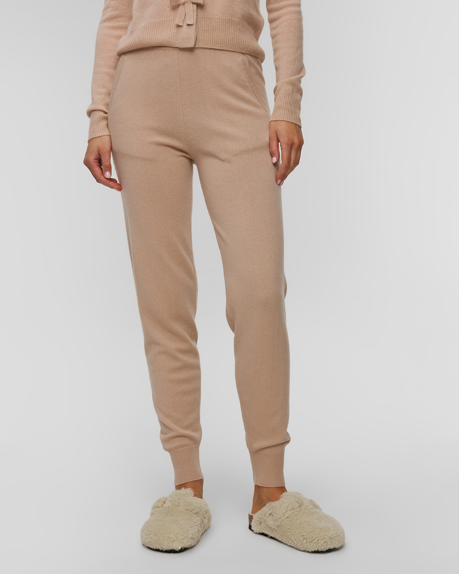 Pantaloni bej din cașmir pentru femei Allude