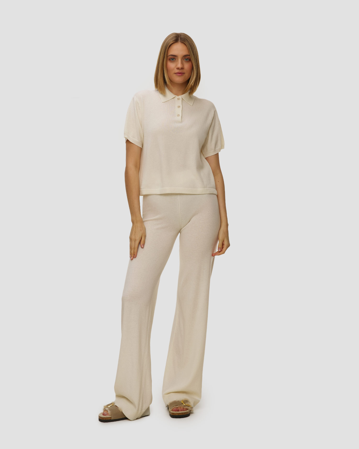 Biały sweter kaszmirowy z krótkim rękawem damski Allude