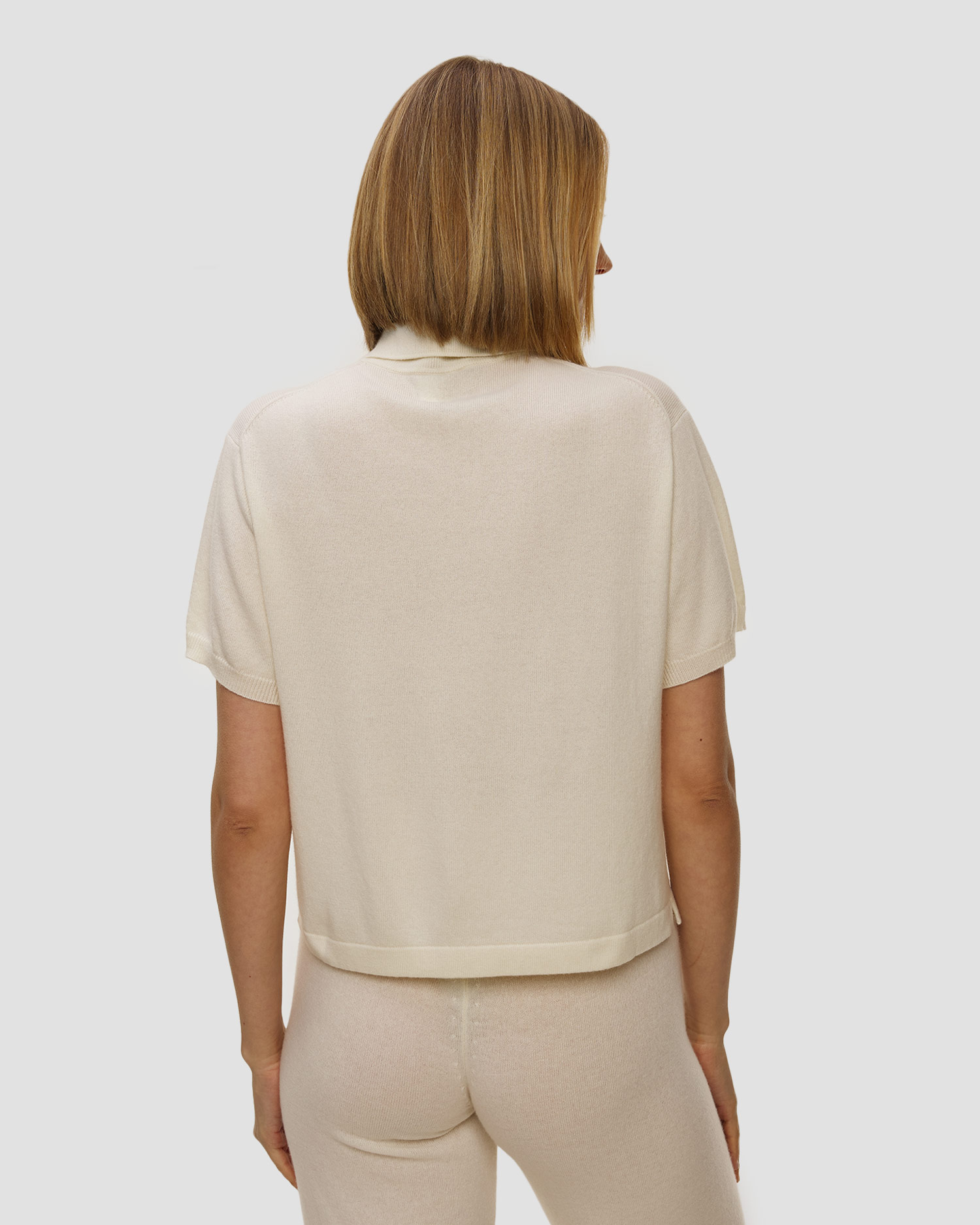 Biały sweter kaszmirowy z krótkim rękawem damski Allude