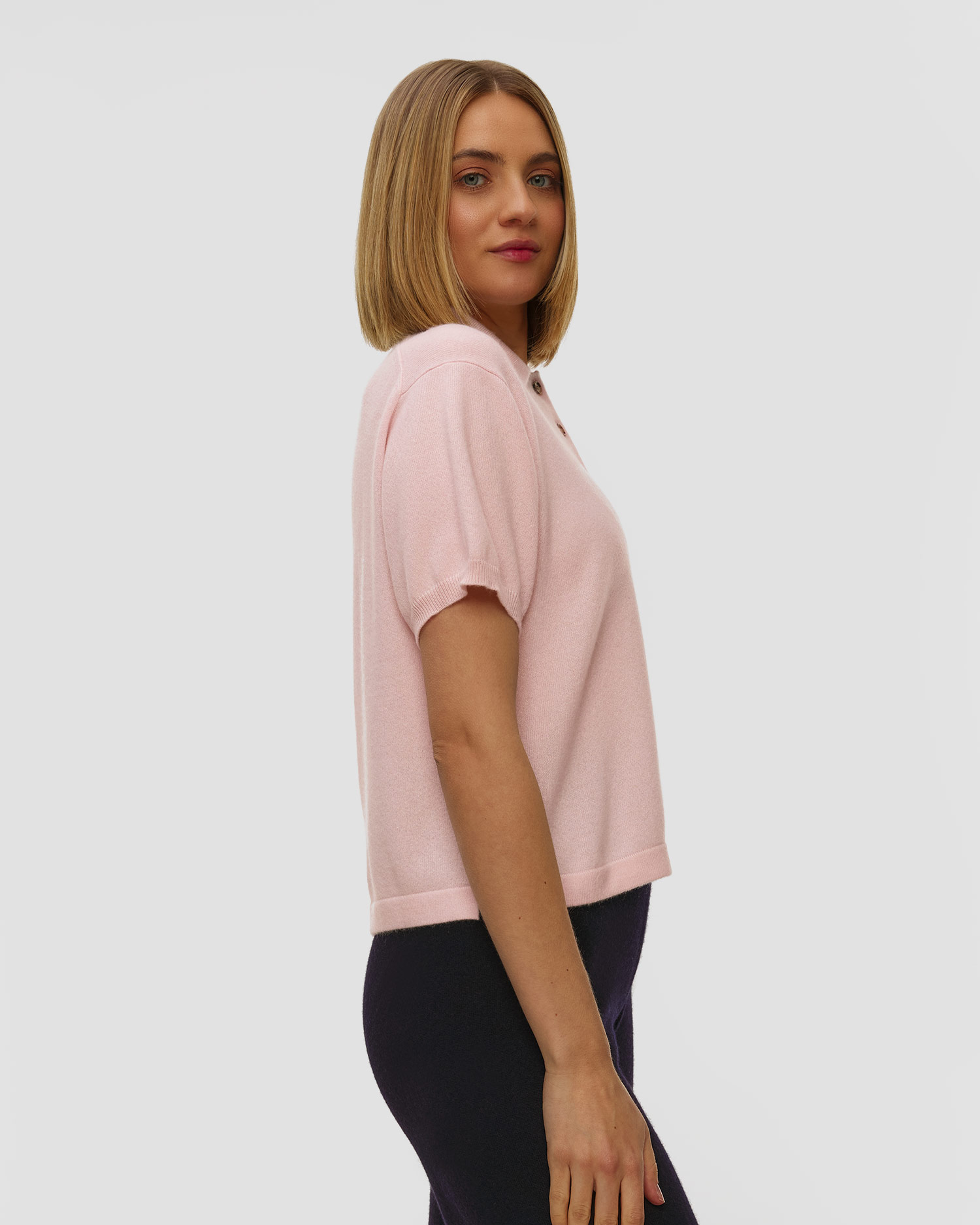 Różowy sweter kaszmirowy z krótkim rękawem damski Allude