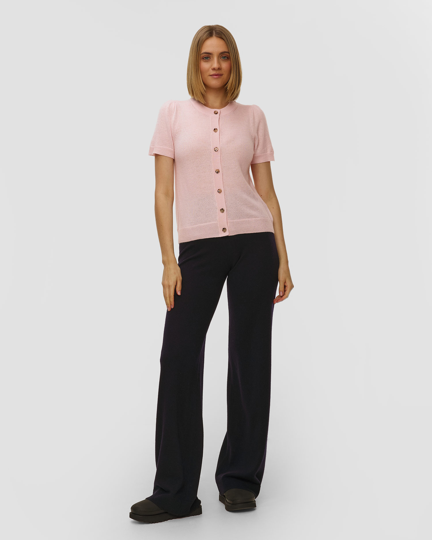 Różowy kardigan kaszmirowy z krótkim rękawem damski Allude