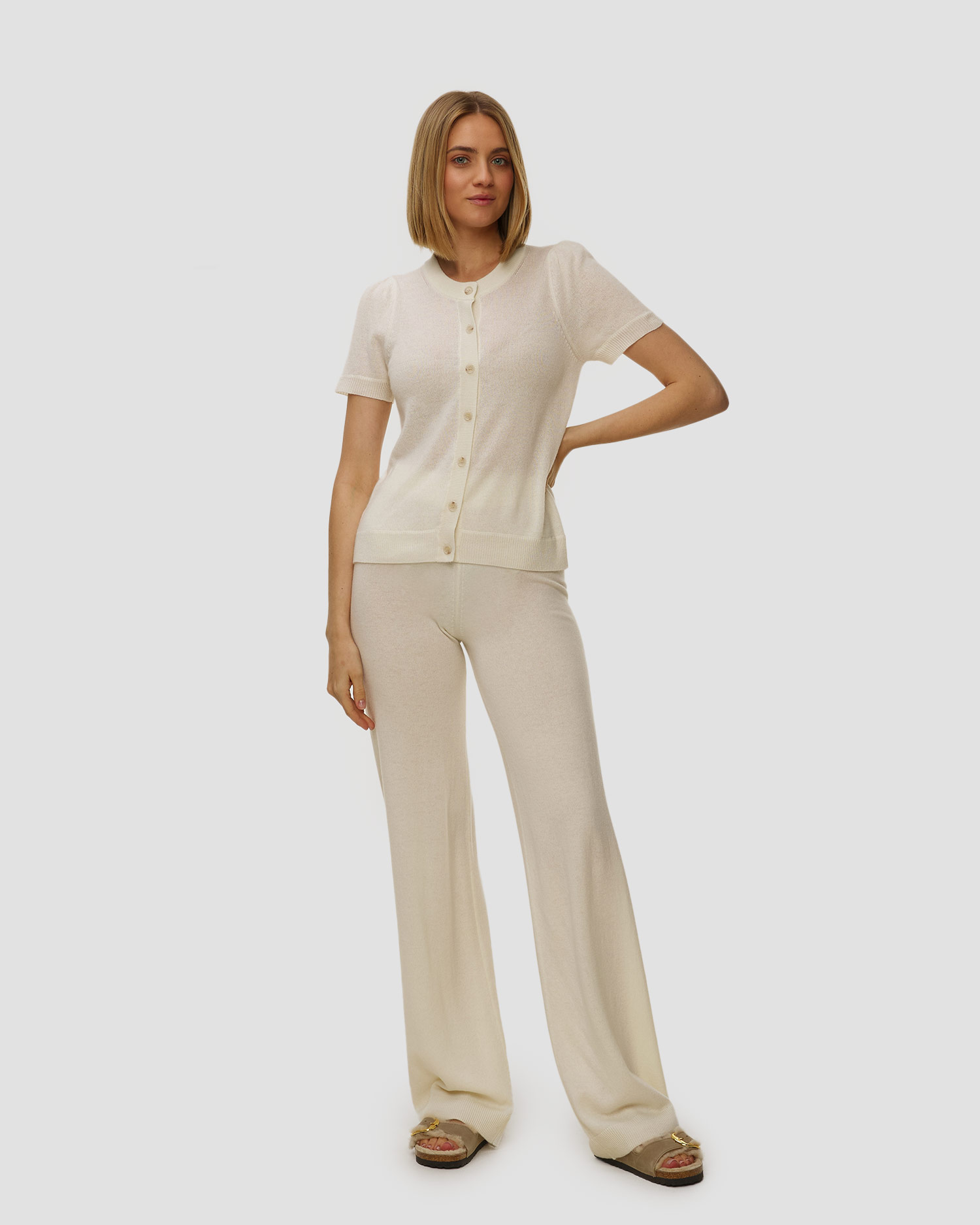 Biały kardigan kaszmirowy z krótkim rękawem damski Allude