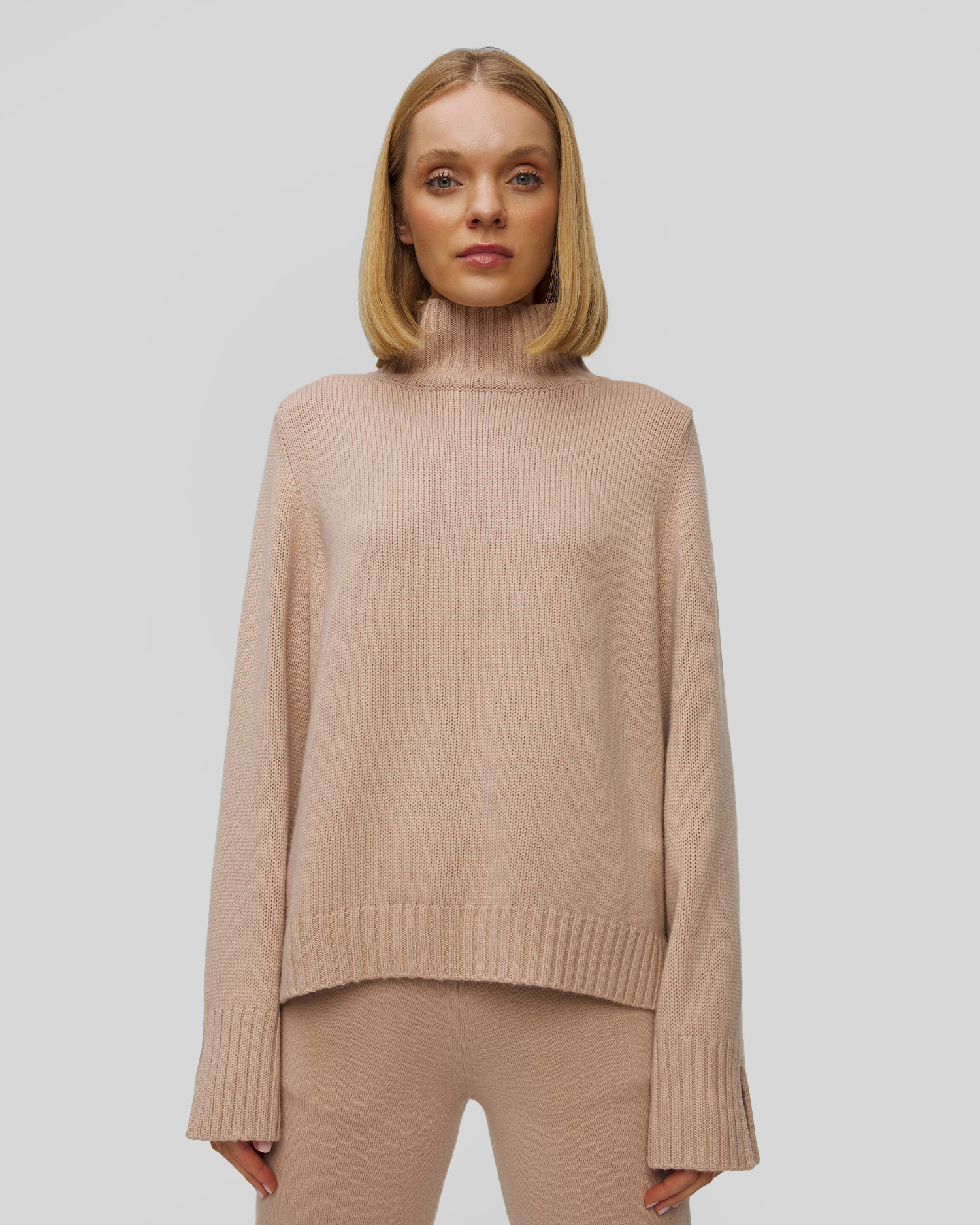 Pulover cu guler înalt din cașmir bej pentru femei Allude