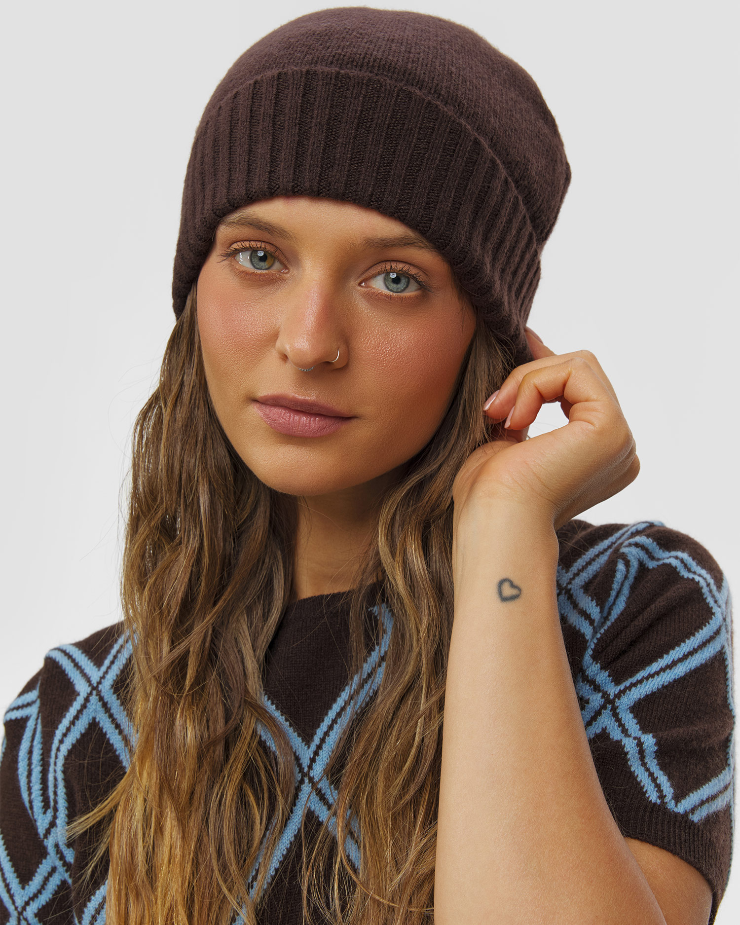 Berretto marrone scuro in cashmere da donna Allude Hat