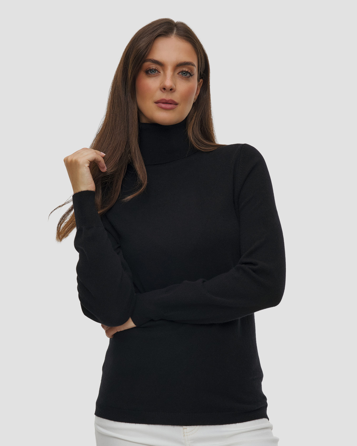 Maglione a collo alto in lana e cashmere da donna Allude, Colore/Disegno: Czarny