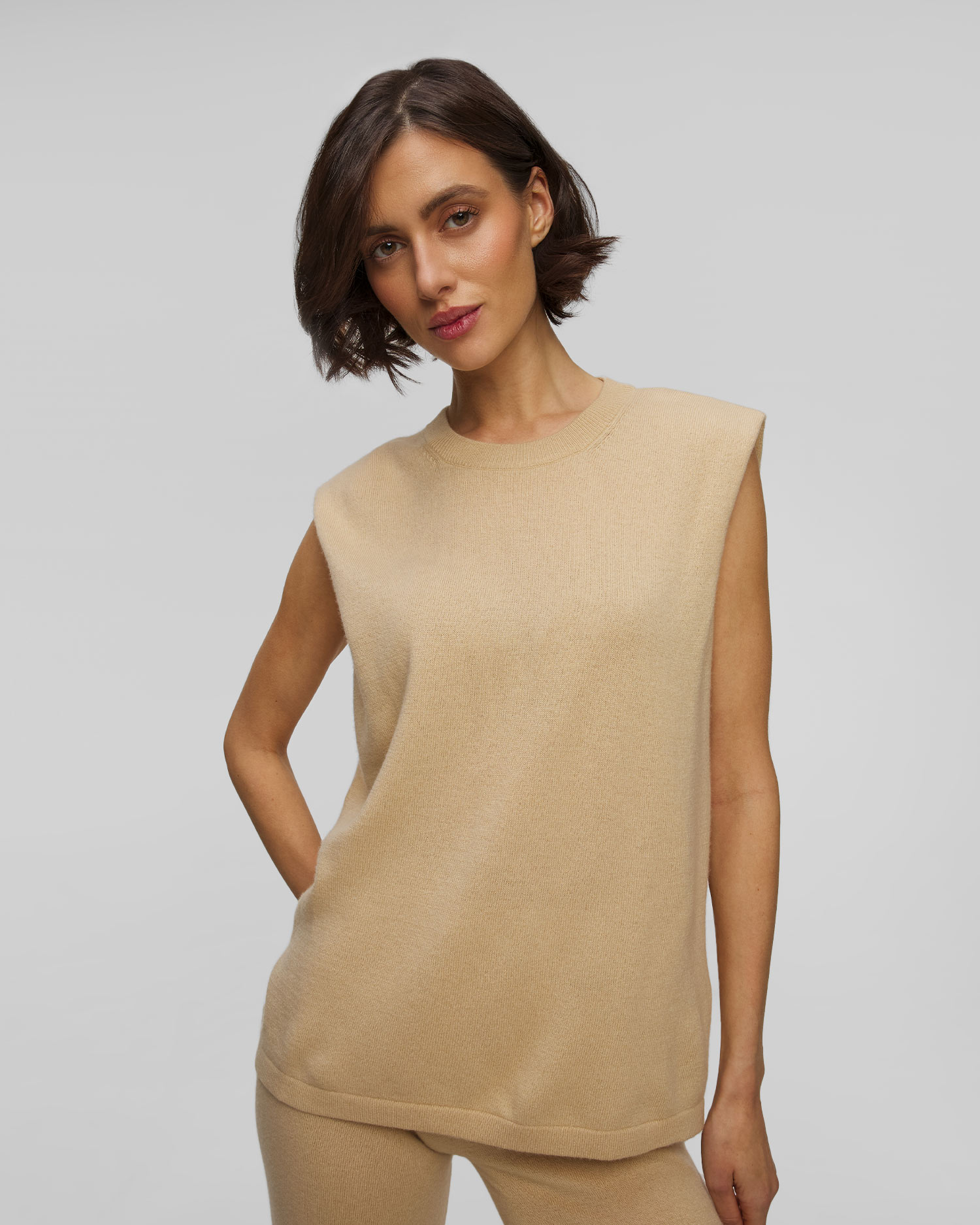 Dámský vlněný svetr bez rukávů Allude v Béžové Barvě