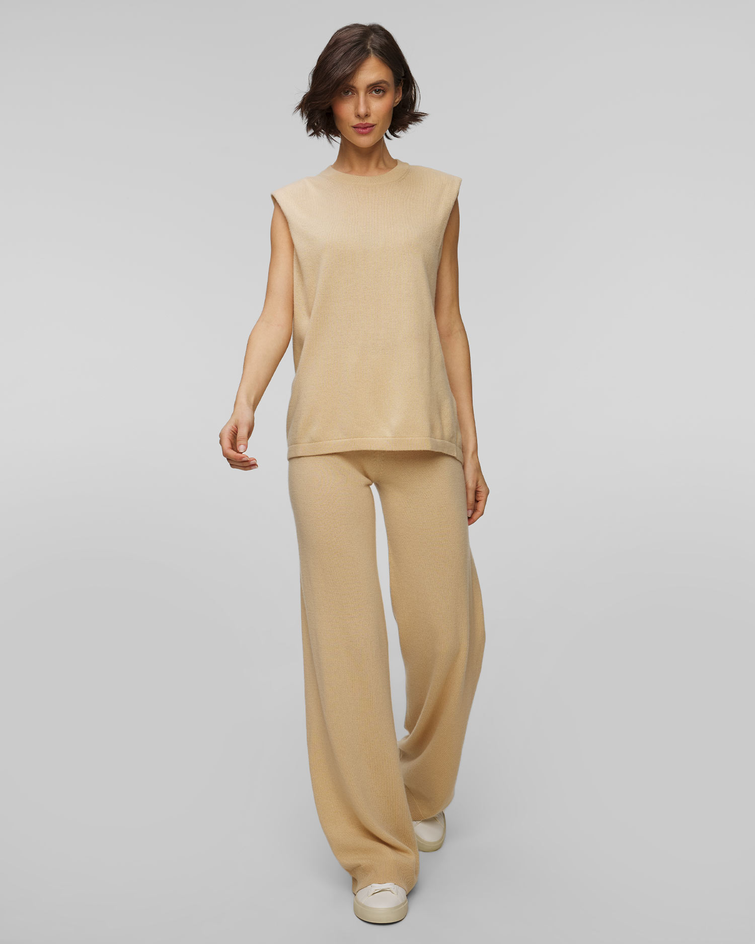 Dámský vlněný svetr bez rukávů Allude v Béžové Barvě