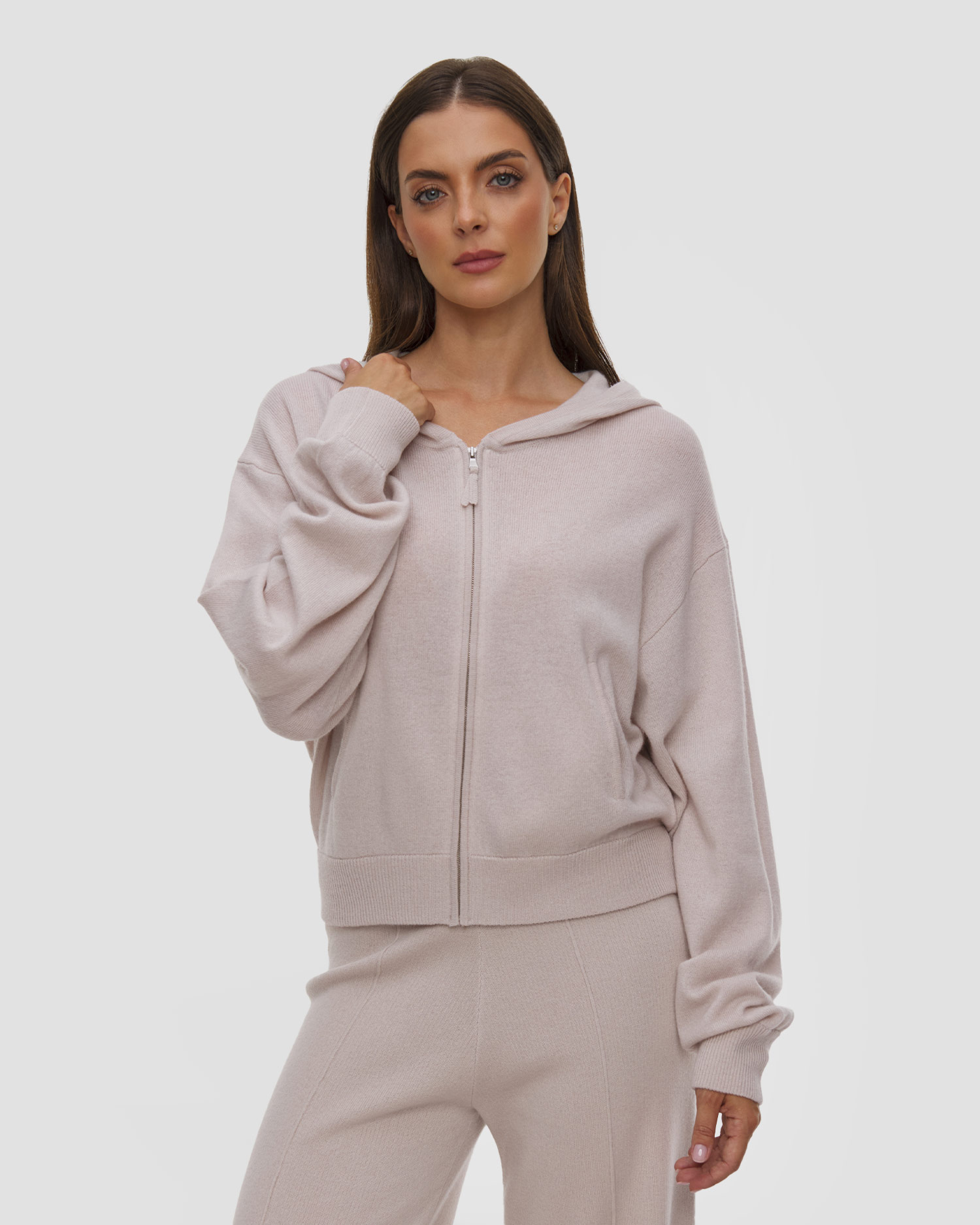 Cardigan pour femmes à capuche Allude en laine et cachemire, Couleur: Beżowy