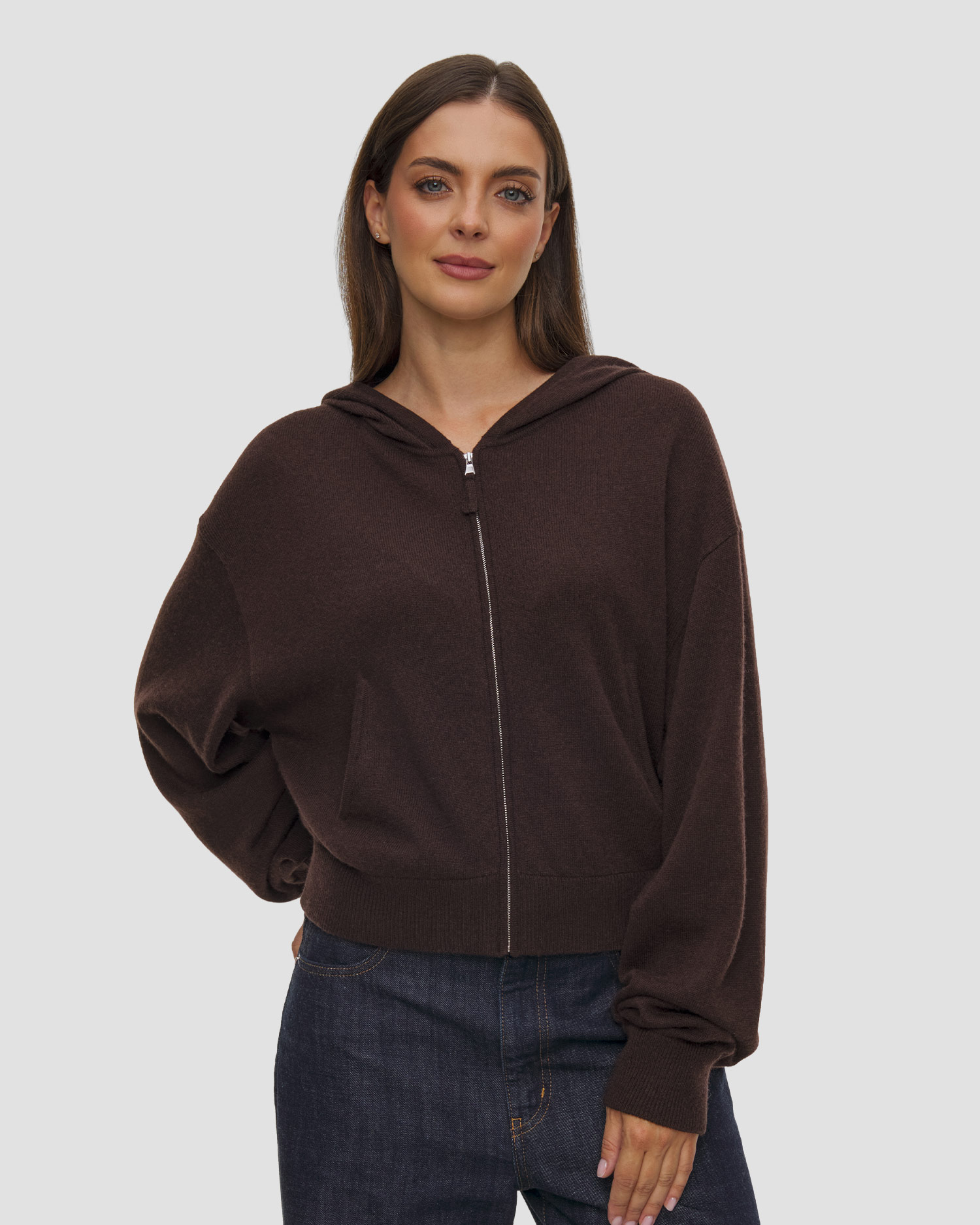 Cardigan avec capuche pour femmes Allude en laine et cachemire, Couleur: Brązowy