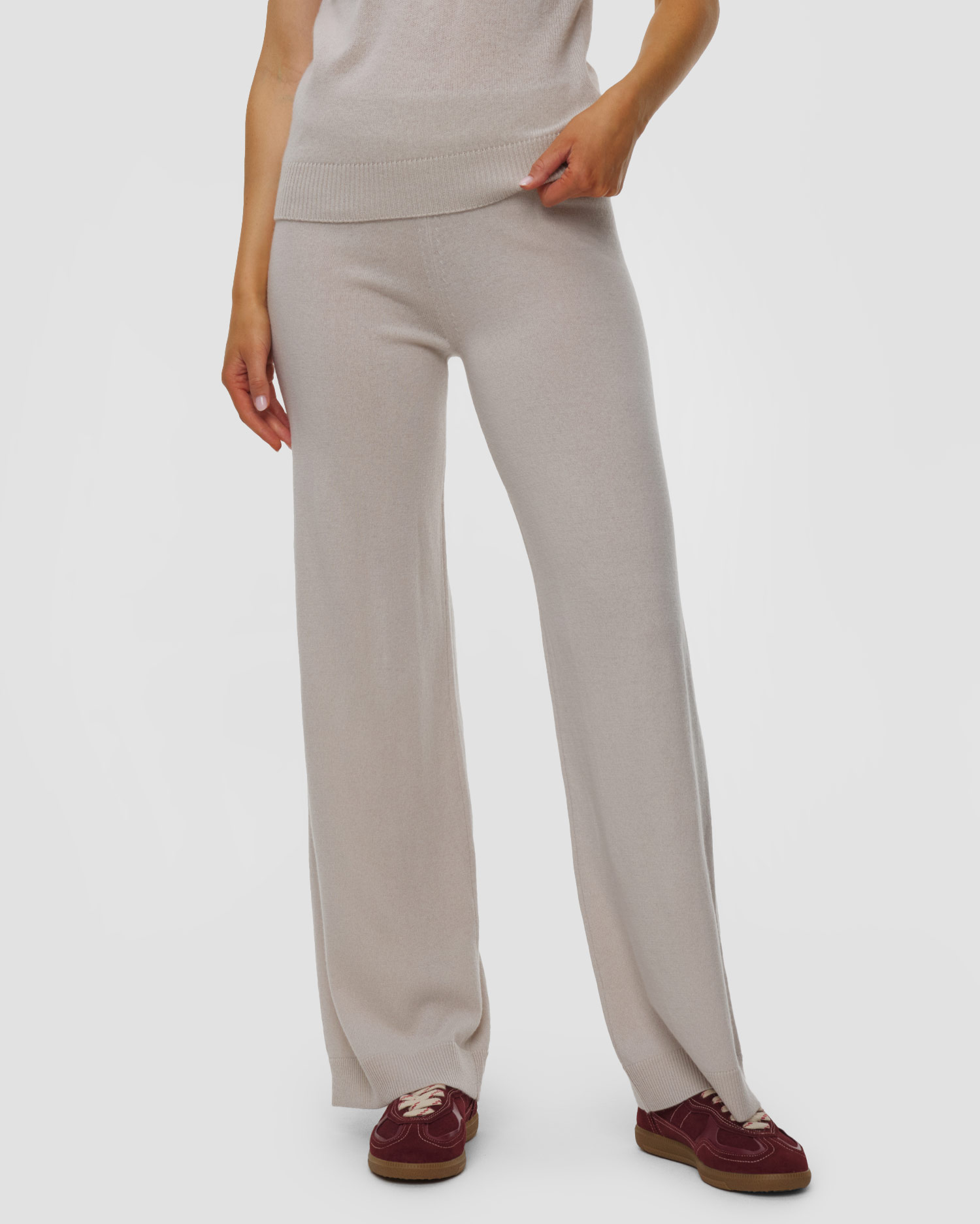 Beżowe spodnie damskie Allude, Kolor/Wzór: Beżowy