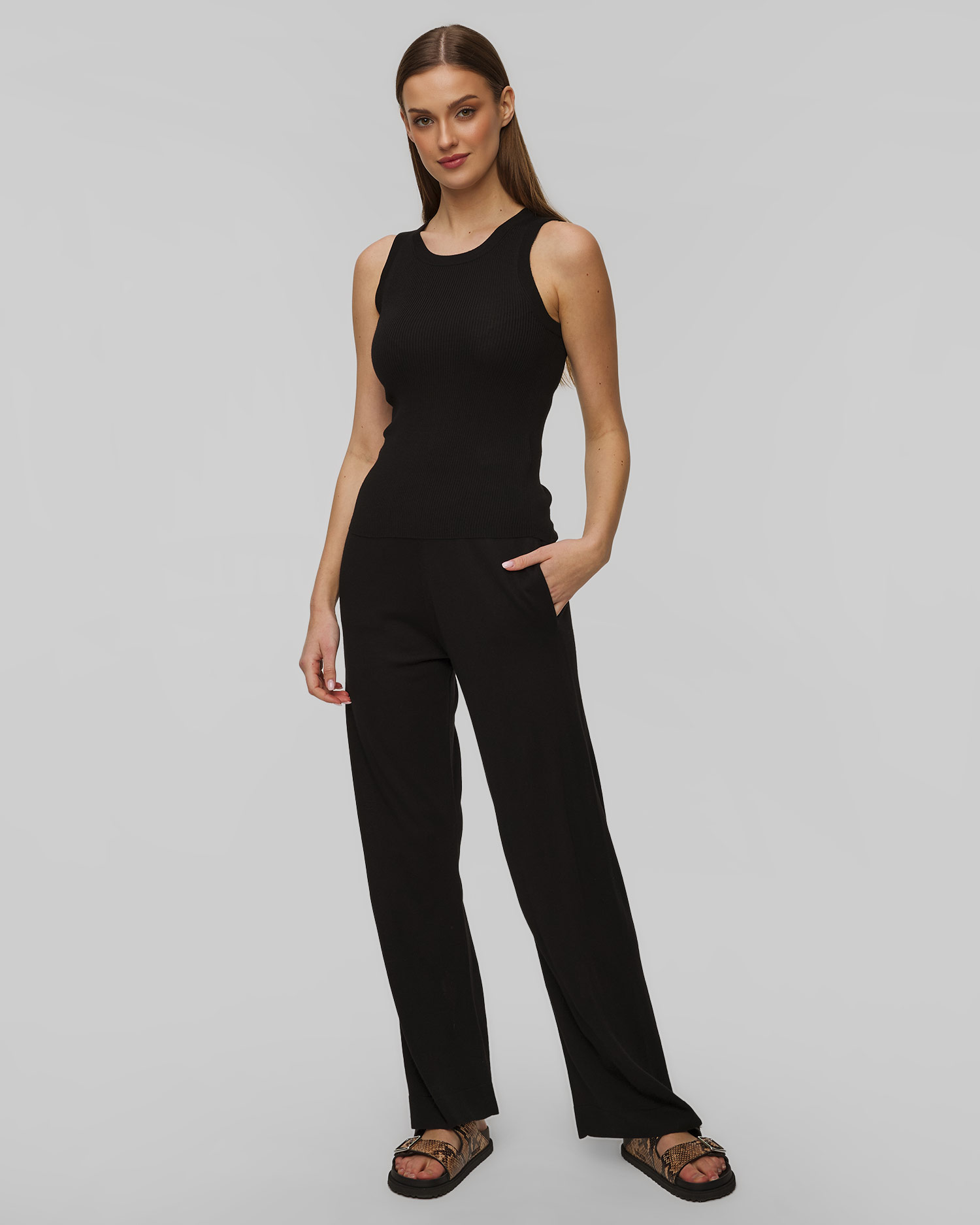 Top negru din lână pentru femei Allude