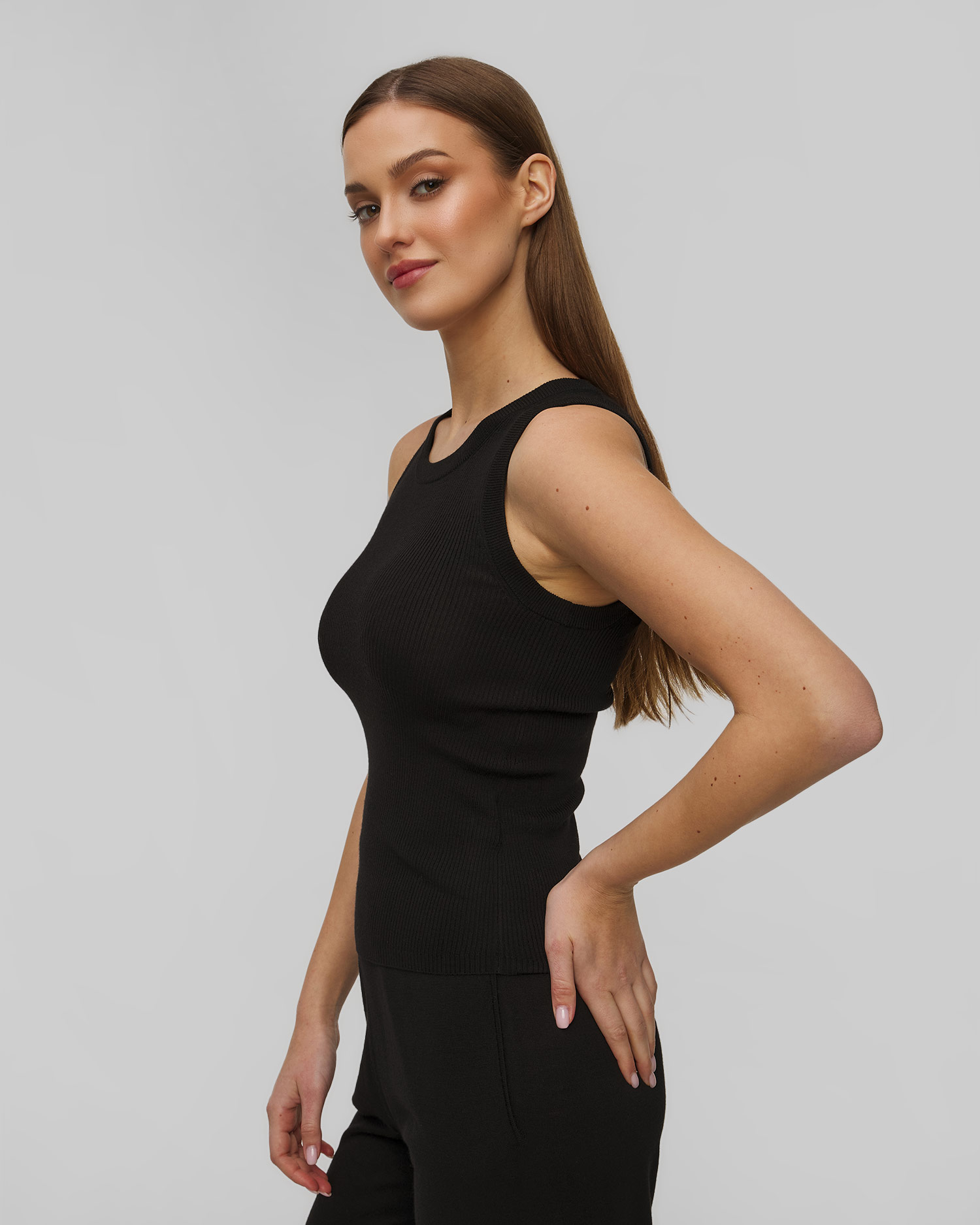 Top negru din lână pentru femei Allude