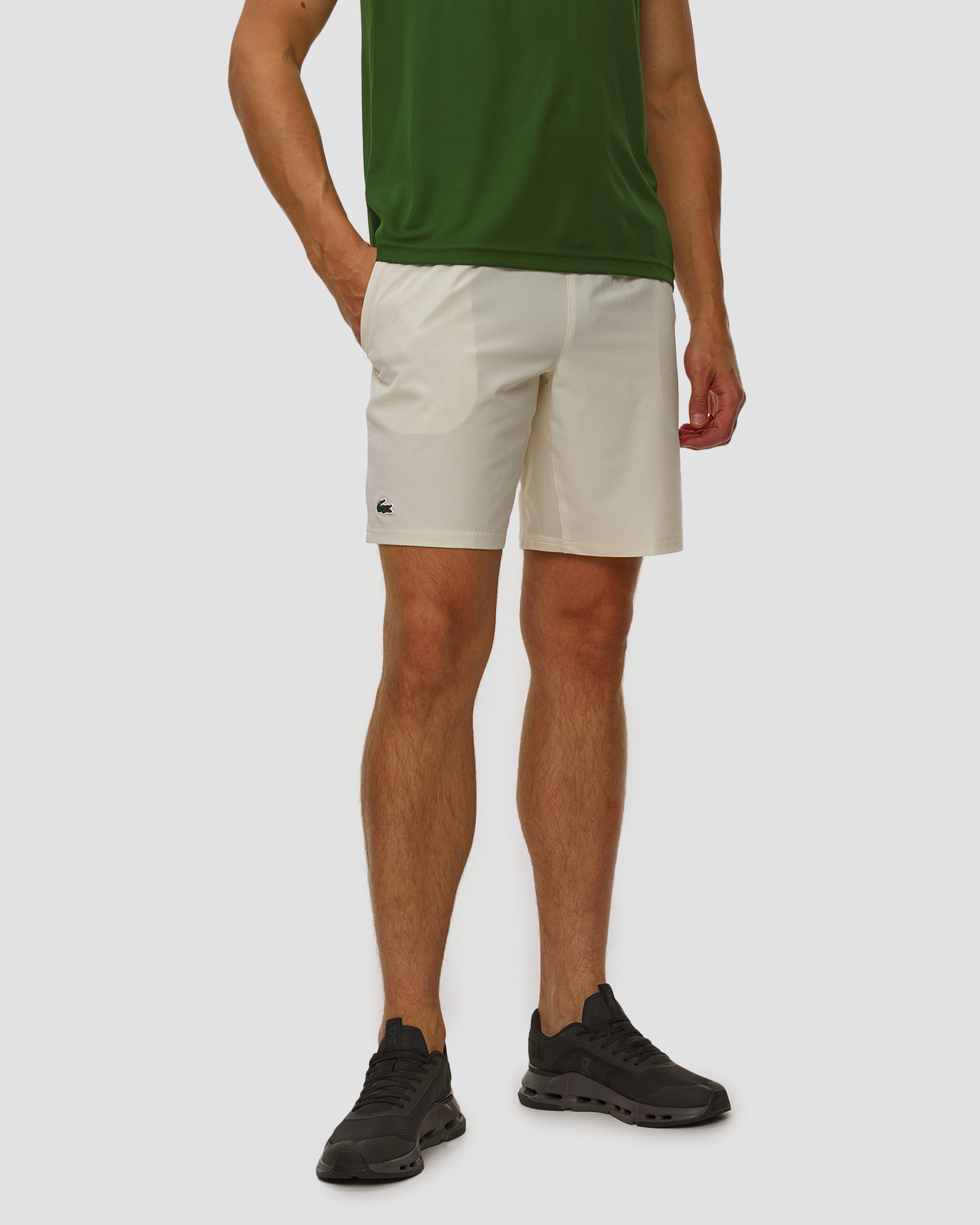 Shorts da uomo Lacoste x Novak Djokovic, Colore/Disegno: Beżowy,Biały