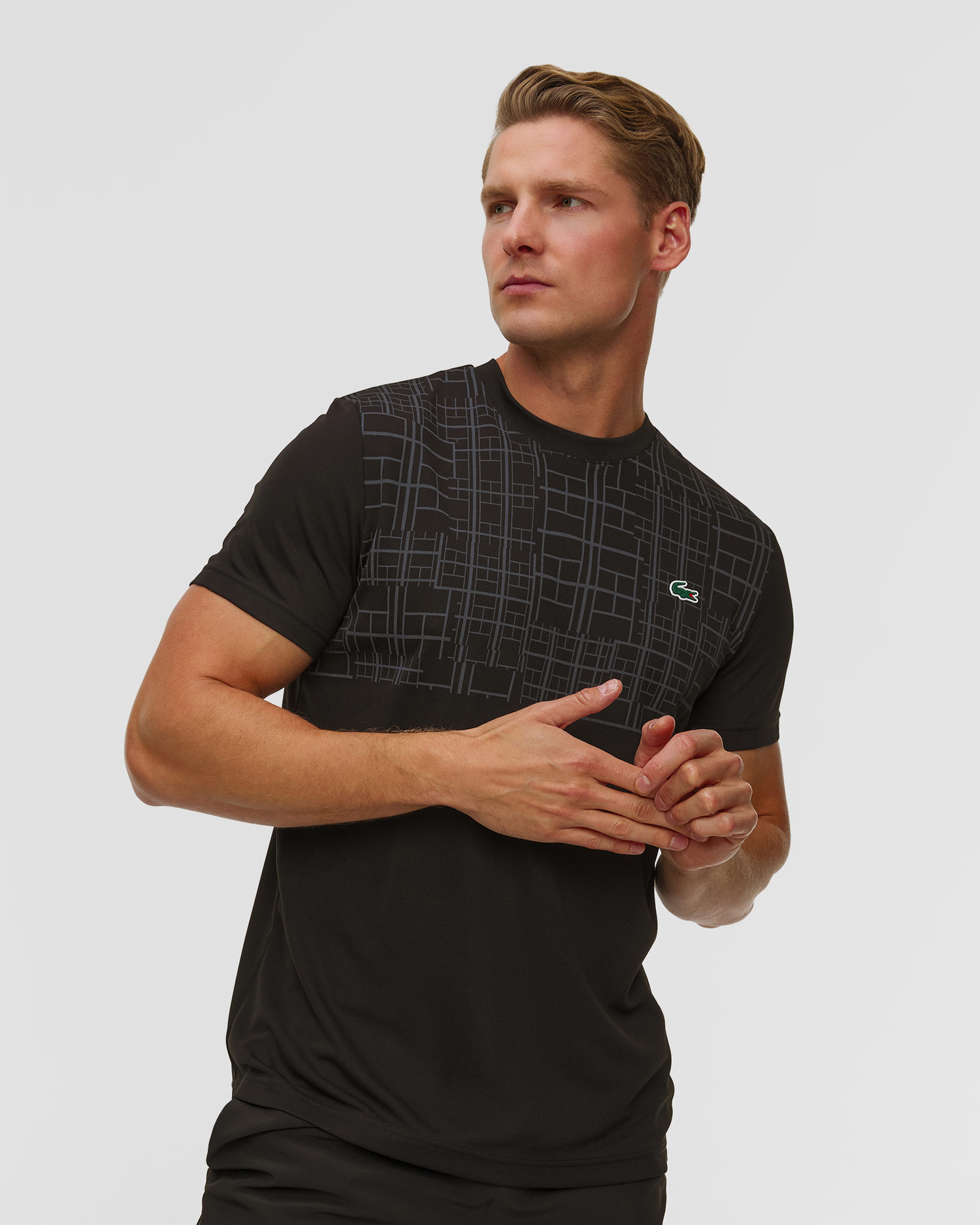 T-shirt nera da uomo Lacoste x Novak Djokovic, Colore/Disegno: Czarny