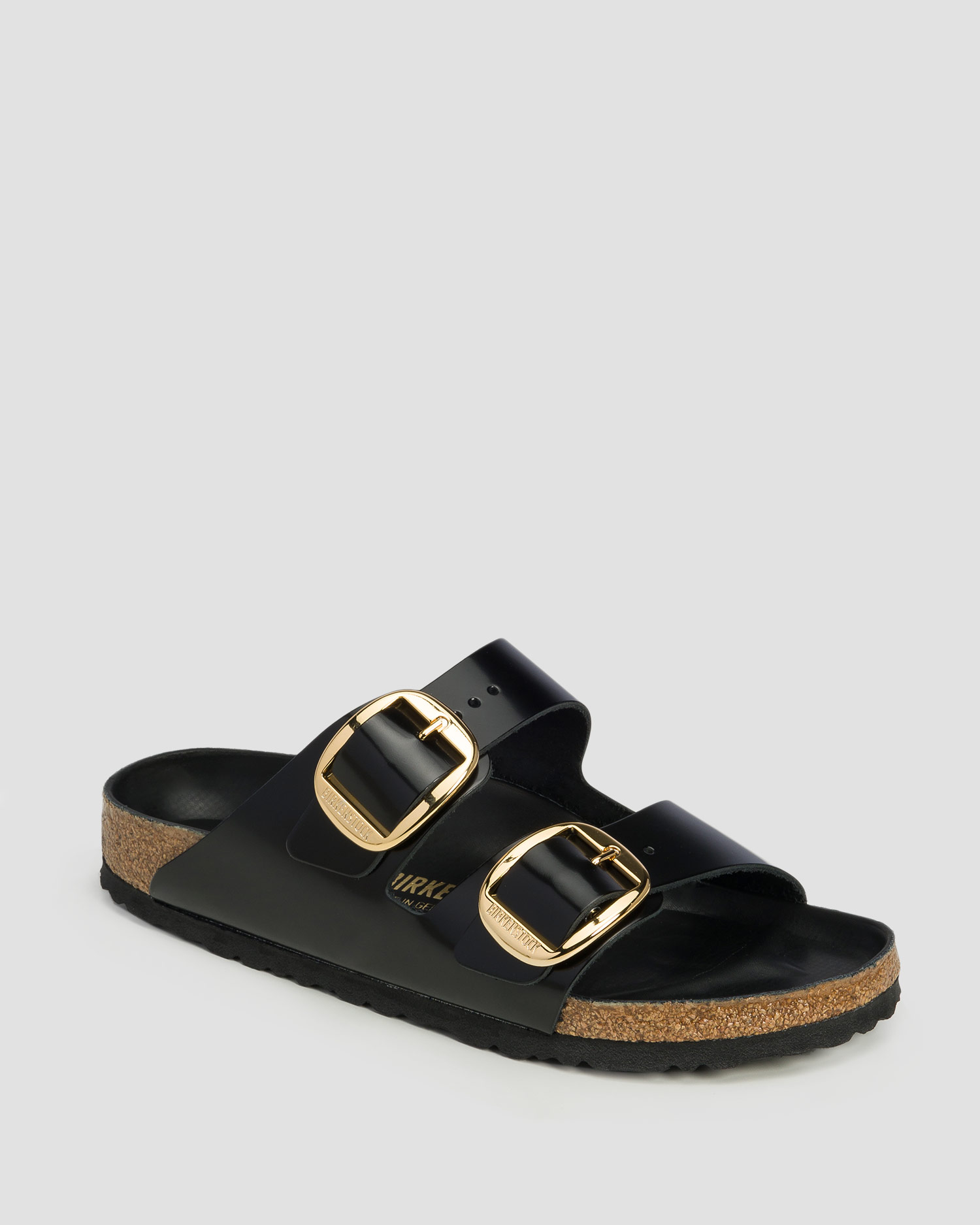 Șlapi negri pentru femei Birkenstock Arizona Natural Leather Patent Narrow