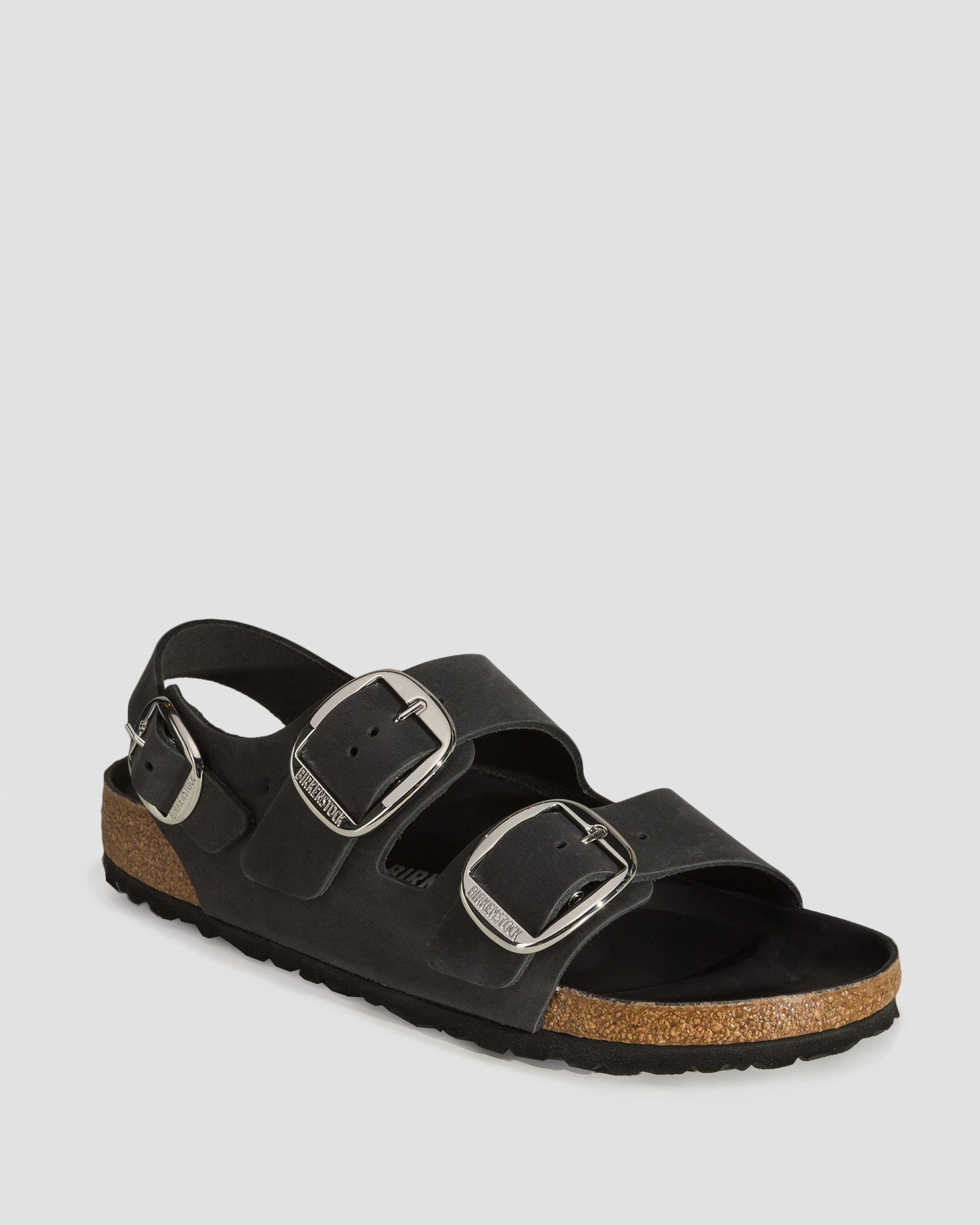 Sandale negre pentru femei Birkenstock Milano Big Buckle Oiled Leather Narrow