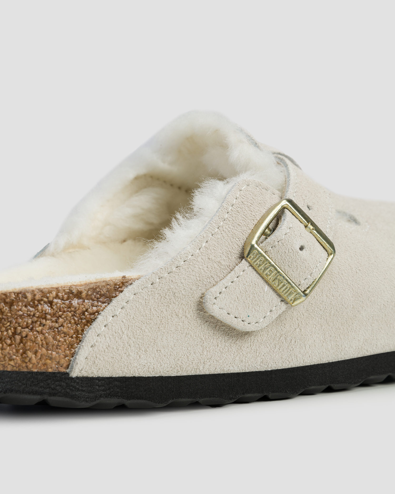 Ciabatte bianche con pelliccia da donna Birkenstock Boston Shearling Narrow