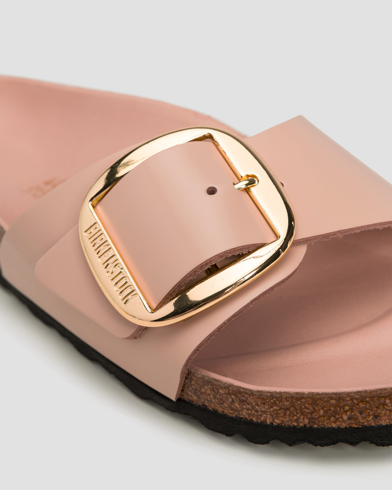 Kožené dámské pantofle Birkenstock Madrid Big Buckle Natural Leather Patent