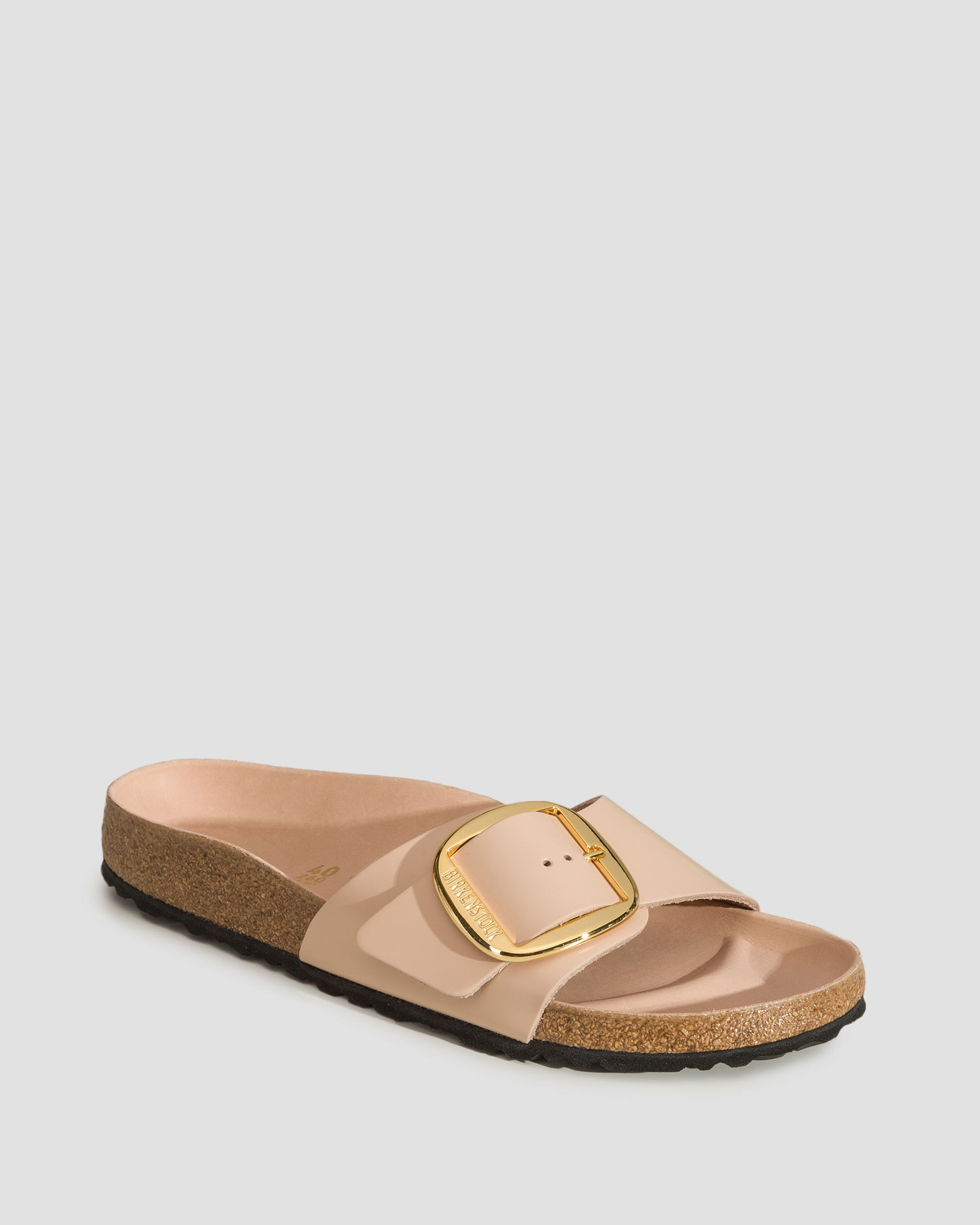 Women's beige sliders Birkenstock Madrid Big Buckle Natural Leather Patent, Color/Pattern: Beżowy