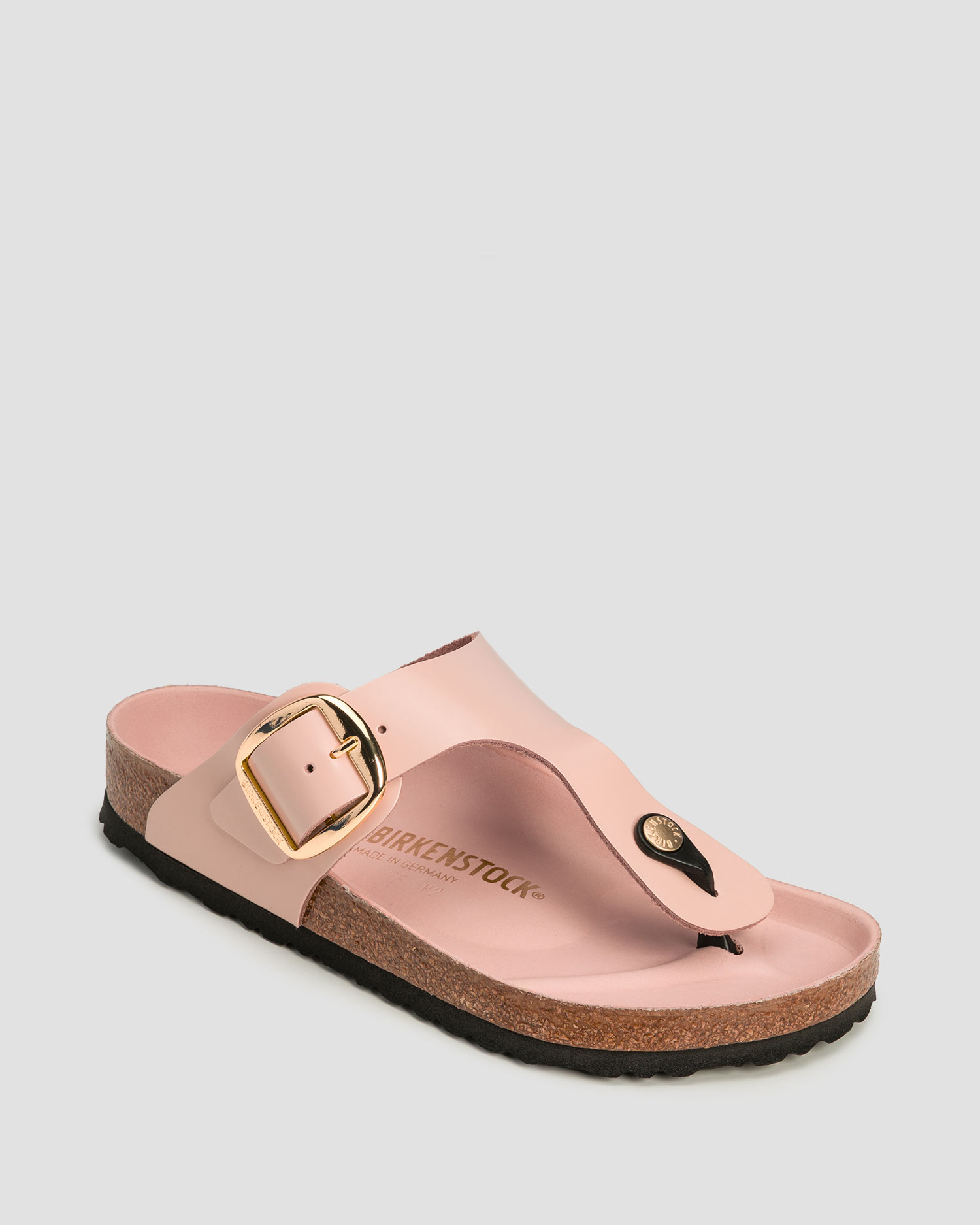 Women's beige sliders Birkenstock Gizeh Big Buckle Natural Leather Patent, Color/Pattern: Beżowy