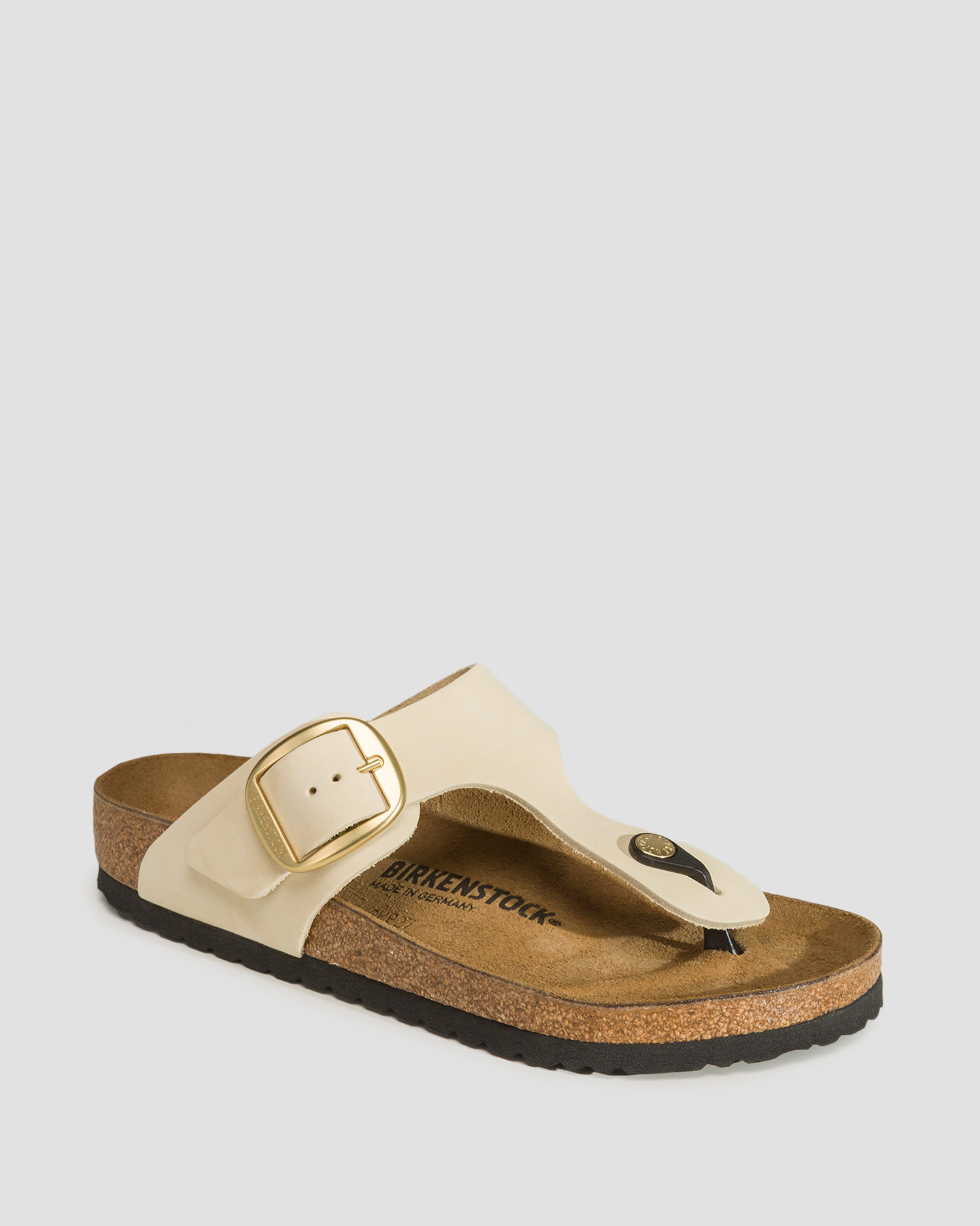 Șlapi bej pentru femei Birkenstock Gizeh Big Buckle Nubuck Leather Regular
