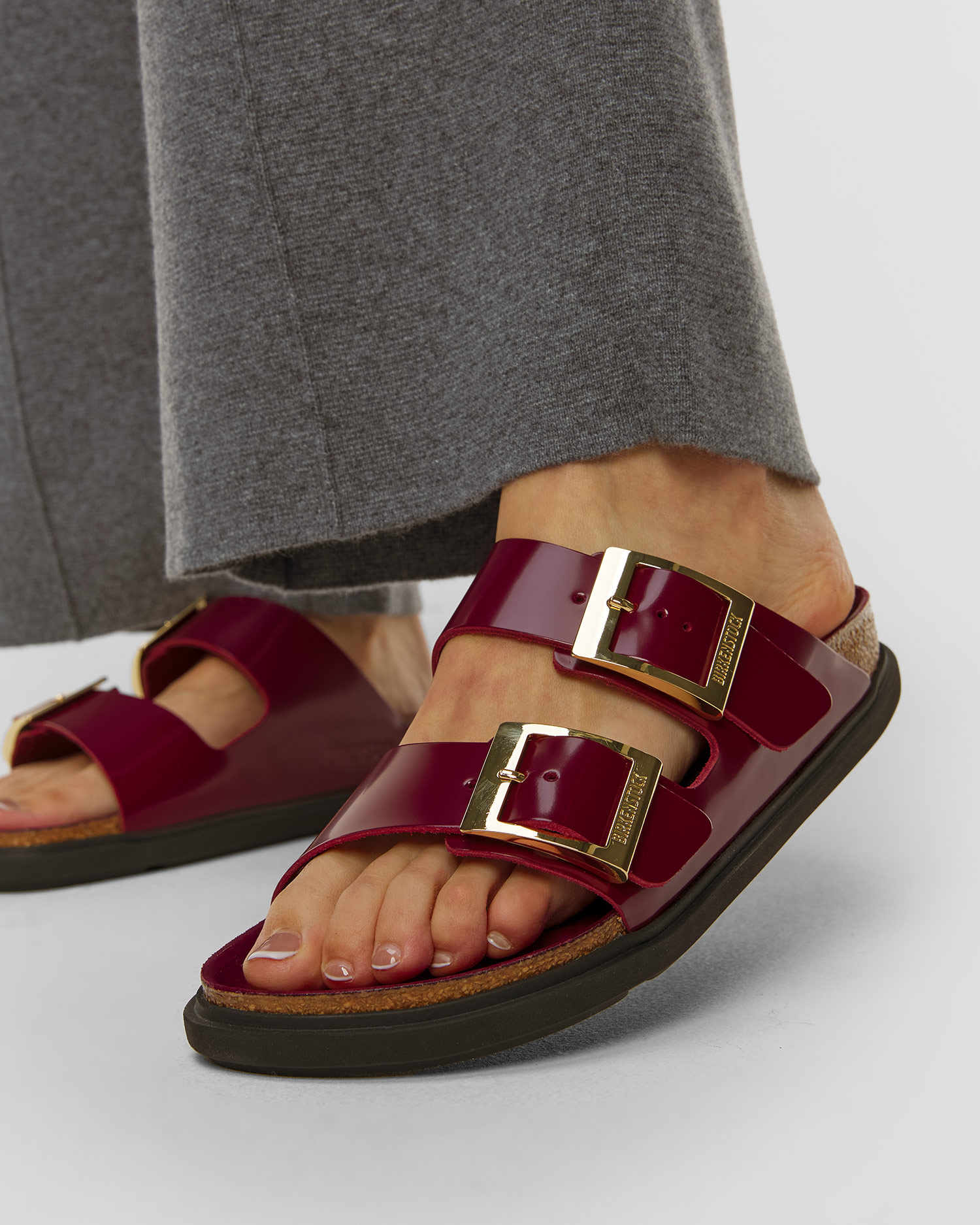 Șlapi bordo pentru femei Birkenstock Arizona Db Lena Hs Narrow