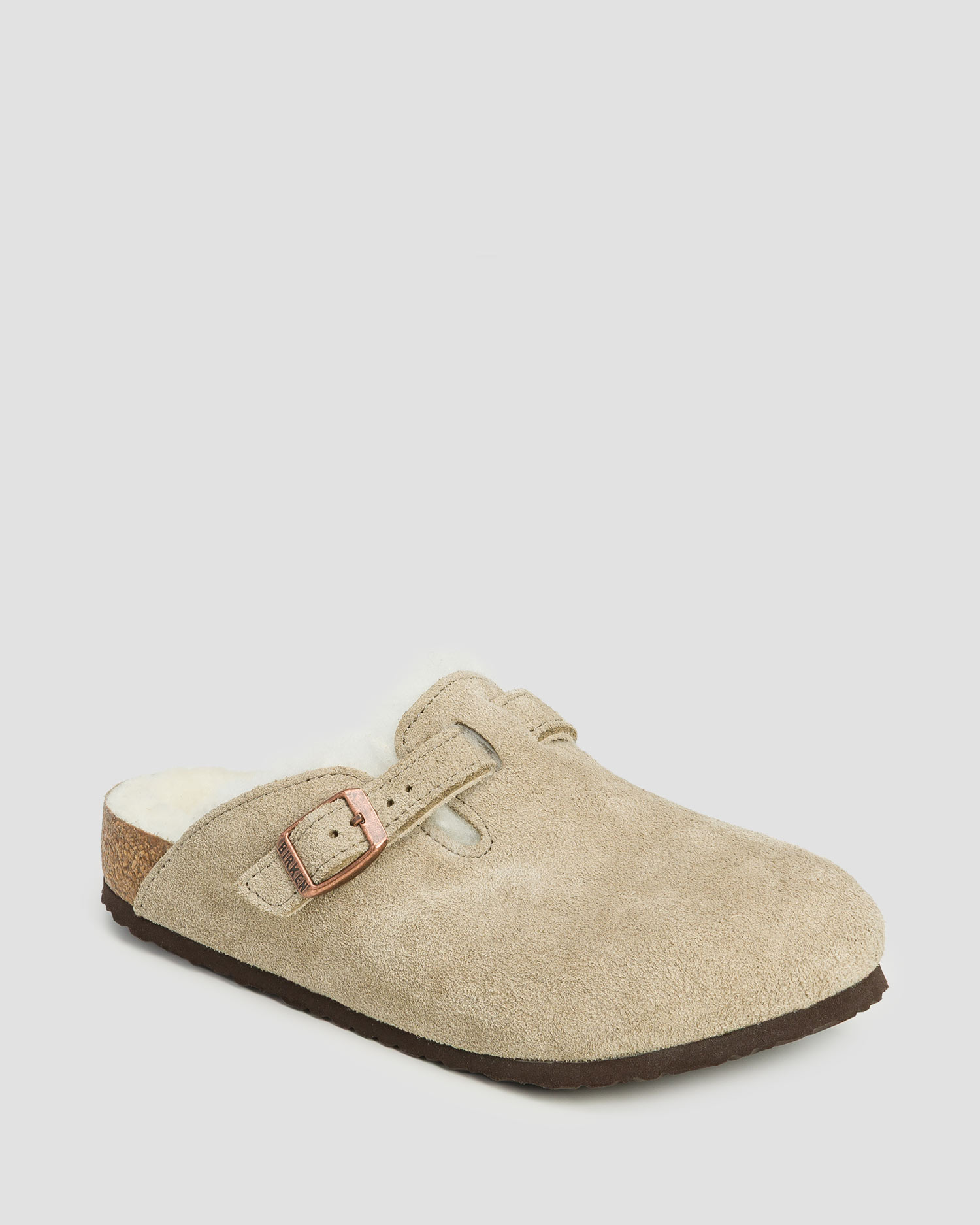 Sabots beiges pour enfants Birkenstock Boston Kids LEVE Shearling