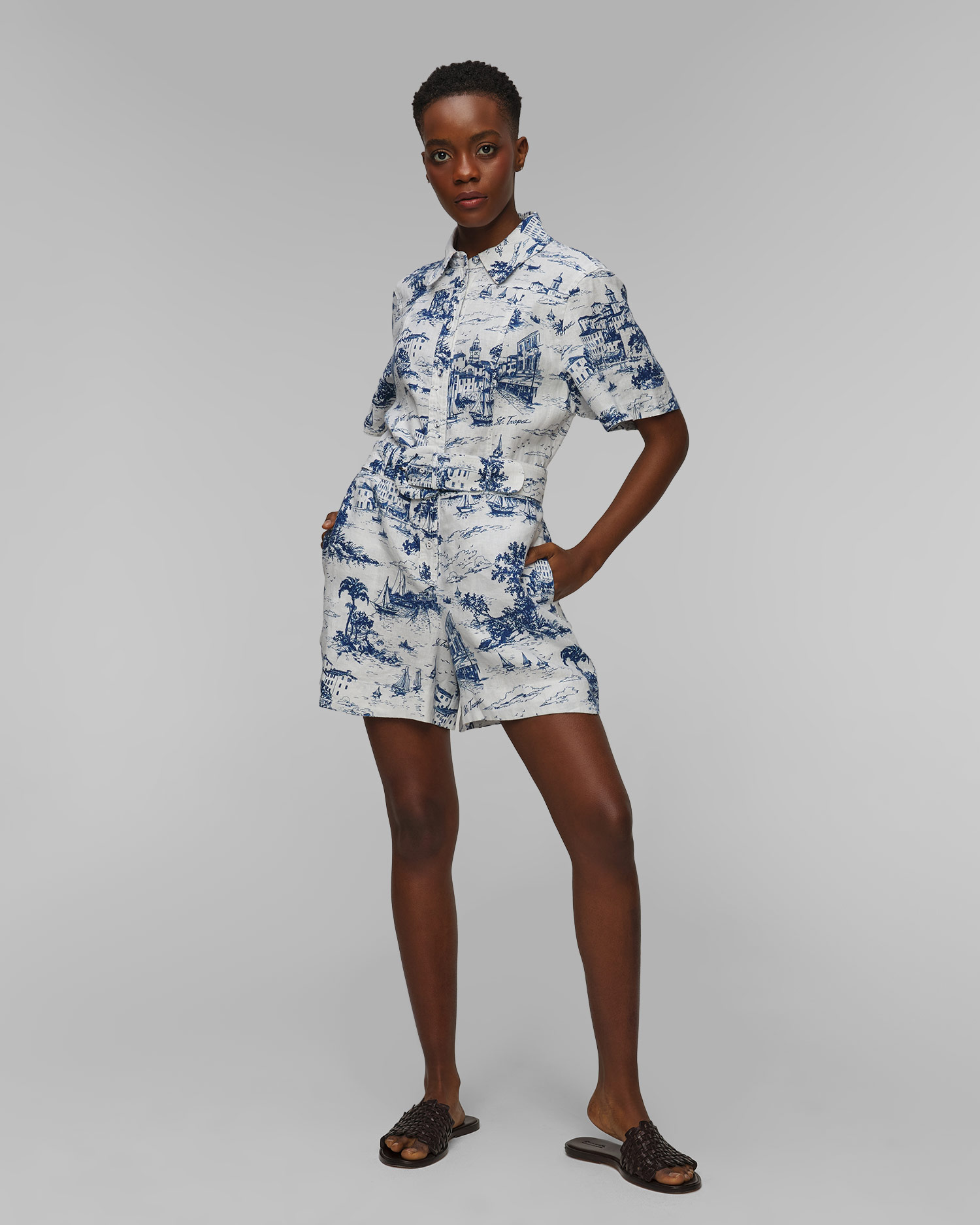 MC2 Saint Barth Carola Leinen-Overall für Damen, Farbe/Muster: Biały,Niebieski,Print