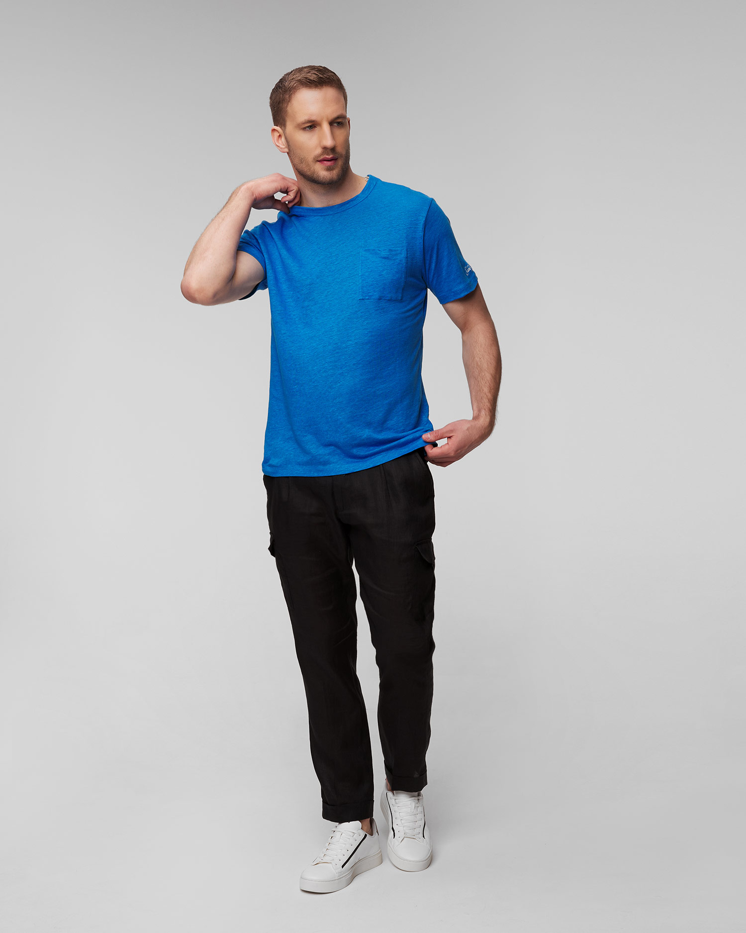 MC2 Saint Bart Herren-T-Shirt aus Leinen in Blau