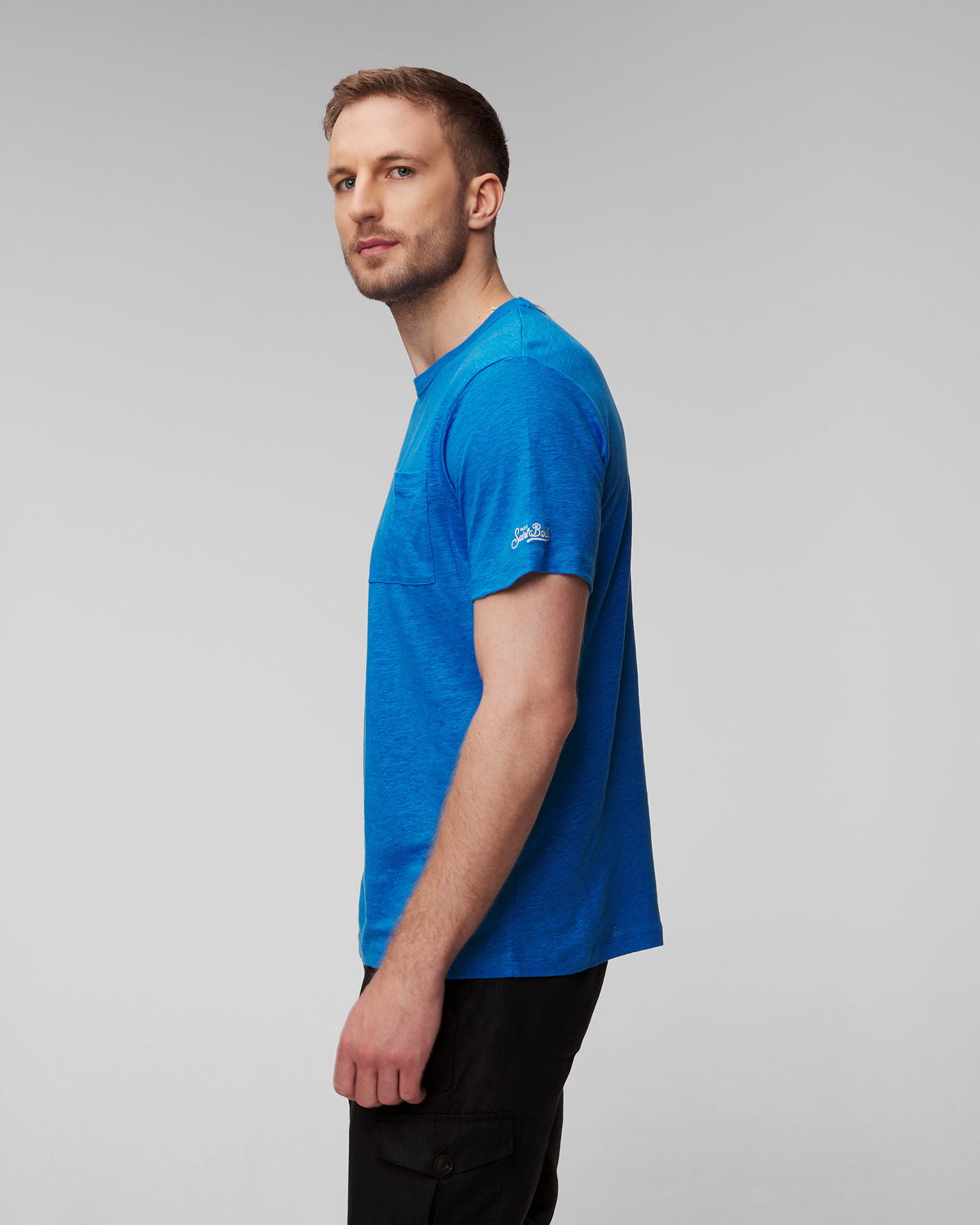 MC2 Saint Bart Herren-T-Shirt aus Leinen in Blau
