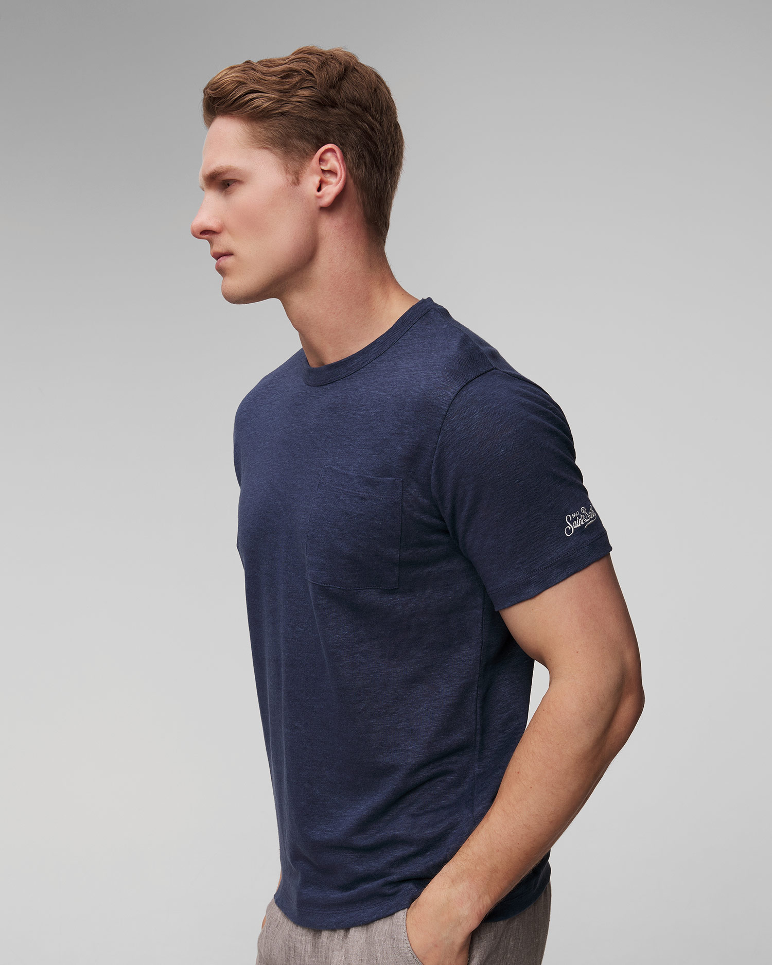 T-shirt en lin bleu marine pour hommes MC2 Saint Barth