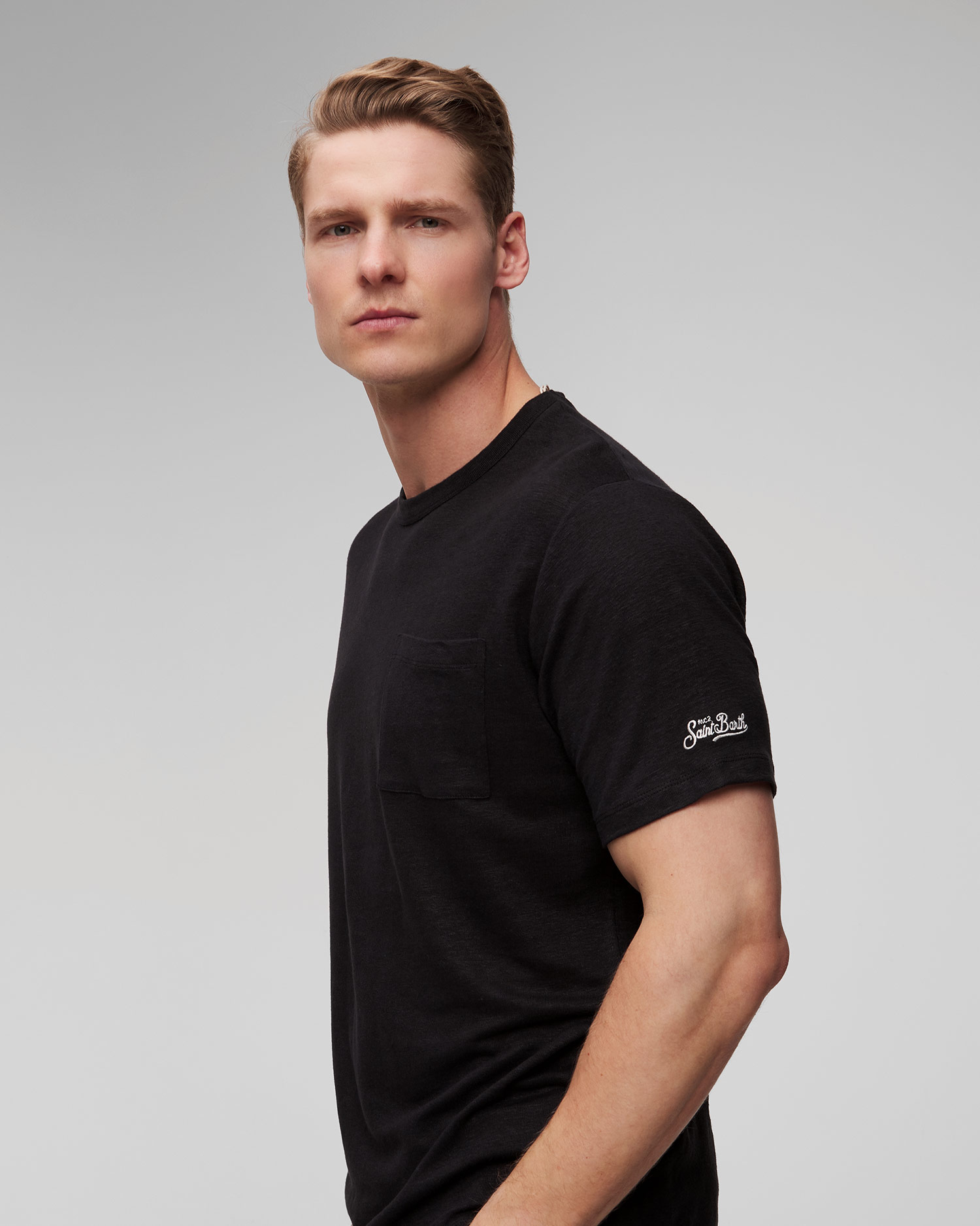 MC2 Saint Bart Herren-T-Shirt aus Leinen in Schwarz